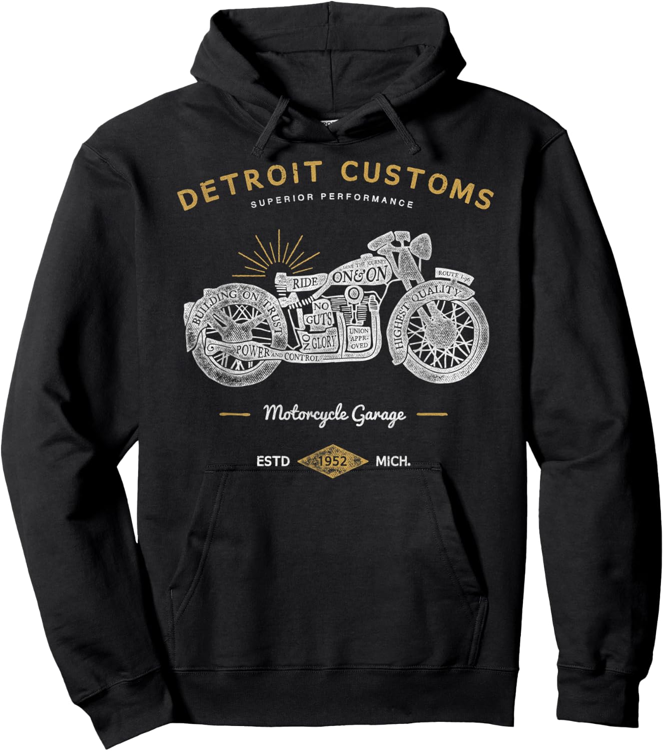 Detroit Custom Motorcycle Garage Biker Hoodie - Hoodie | Black