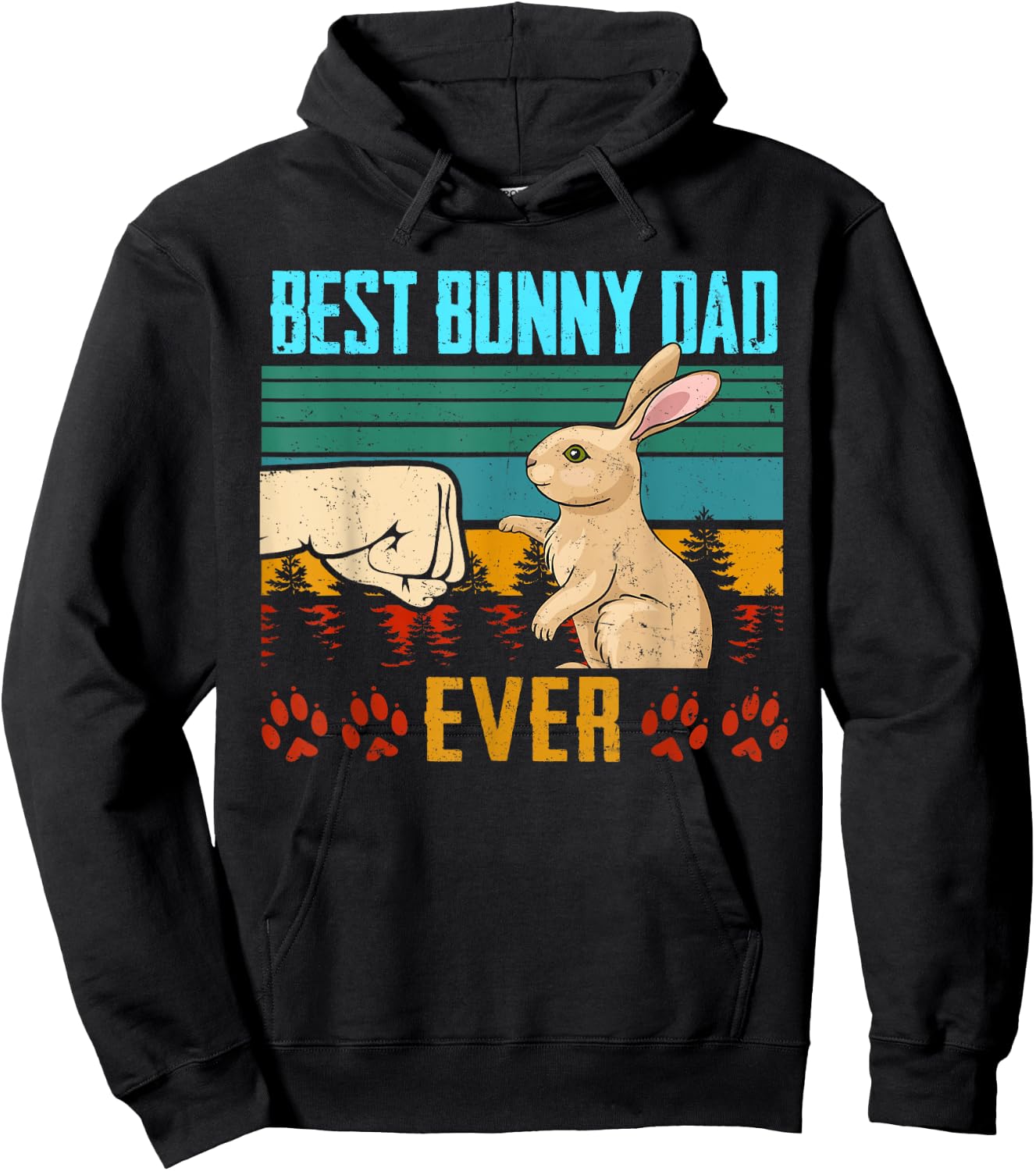 Best Bunny Dad Ever Vintage Eighties Style Retro Distressed Hoodie - Hoodie | Black