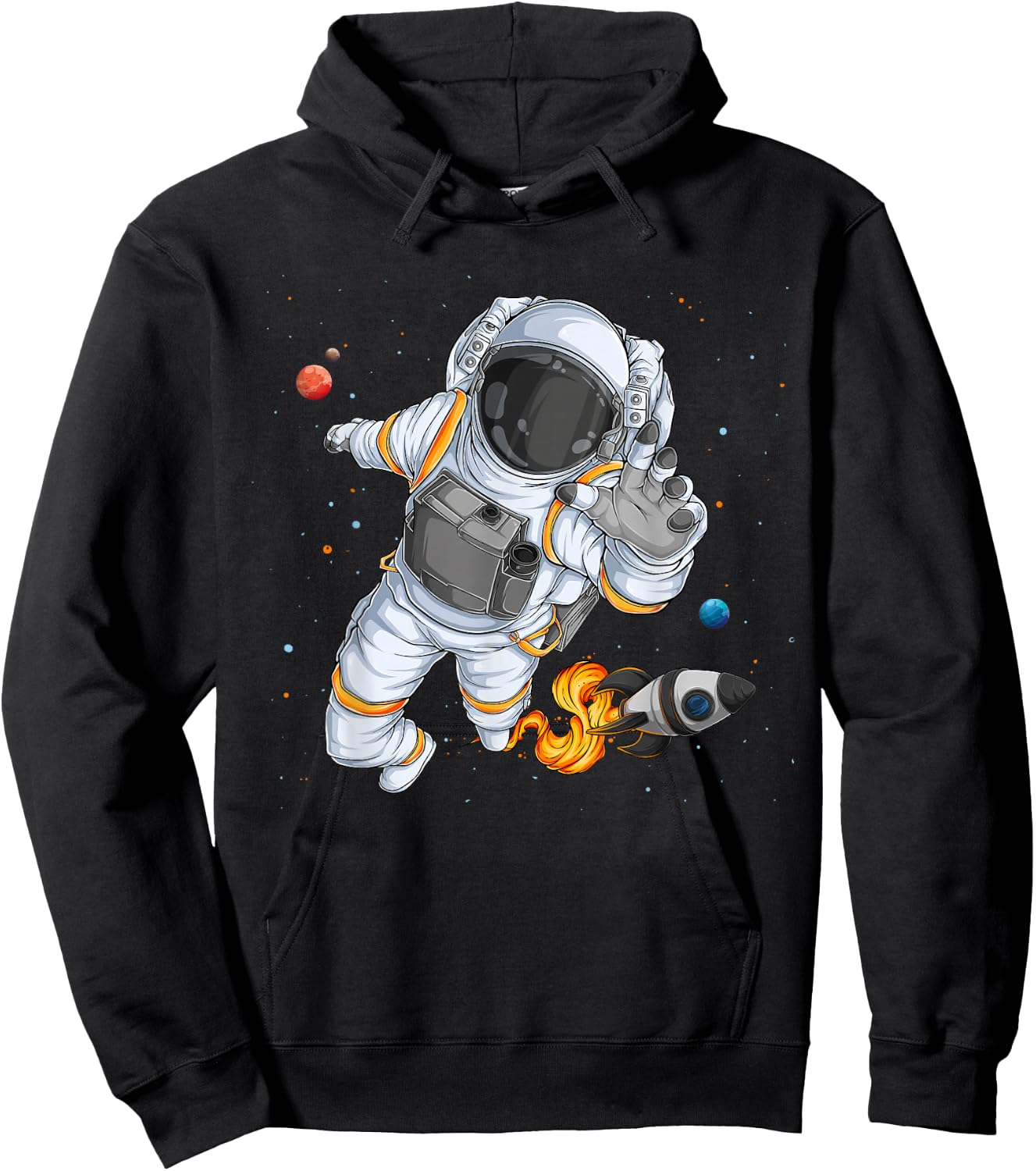 Flying Astronaut With Rocketship Outer Space Hoodie - Hoodie | Black