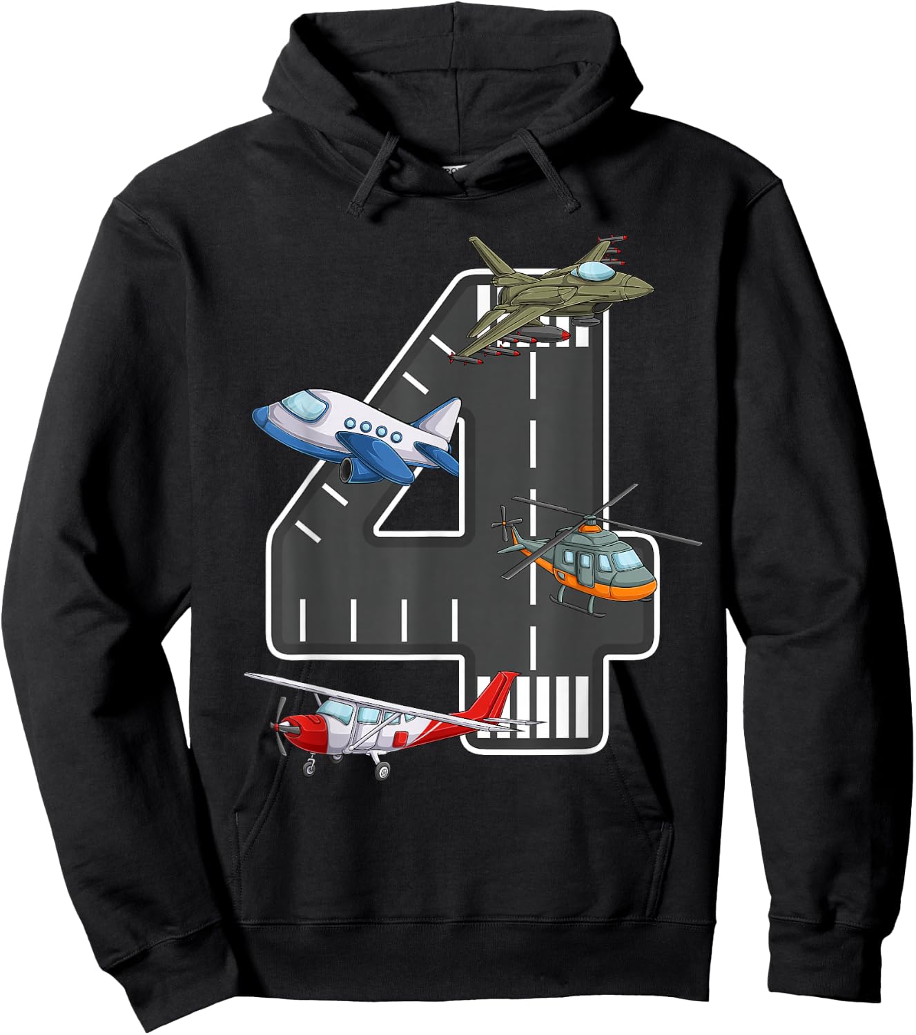 Little Pilot 4th Birthday Party 4 Four Year Old Airplane Hoodie - Hoodie | Black