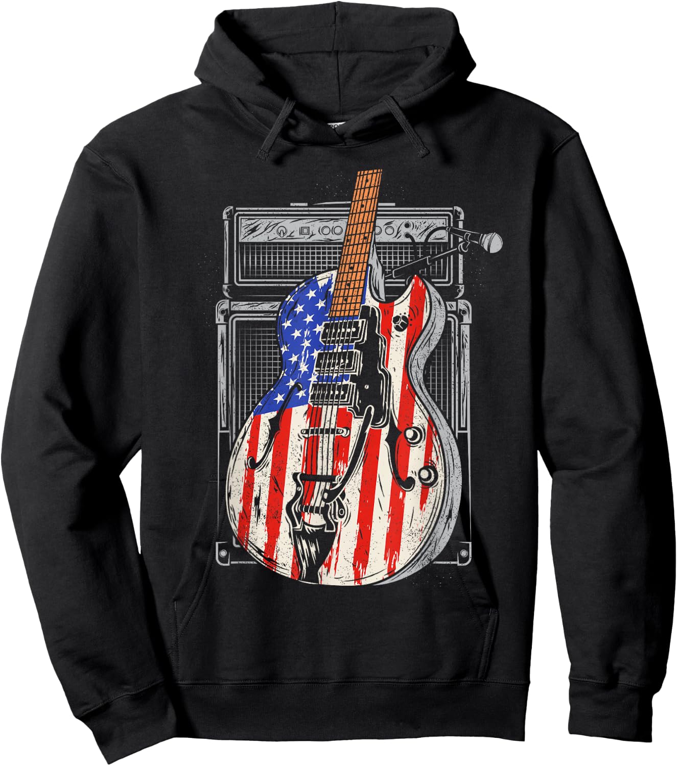 American Flag Guitar 4th of July Guitarist USA Country Music Hoodie - Hoodie | Black
