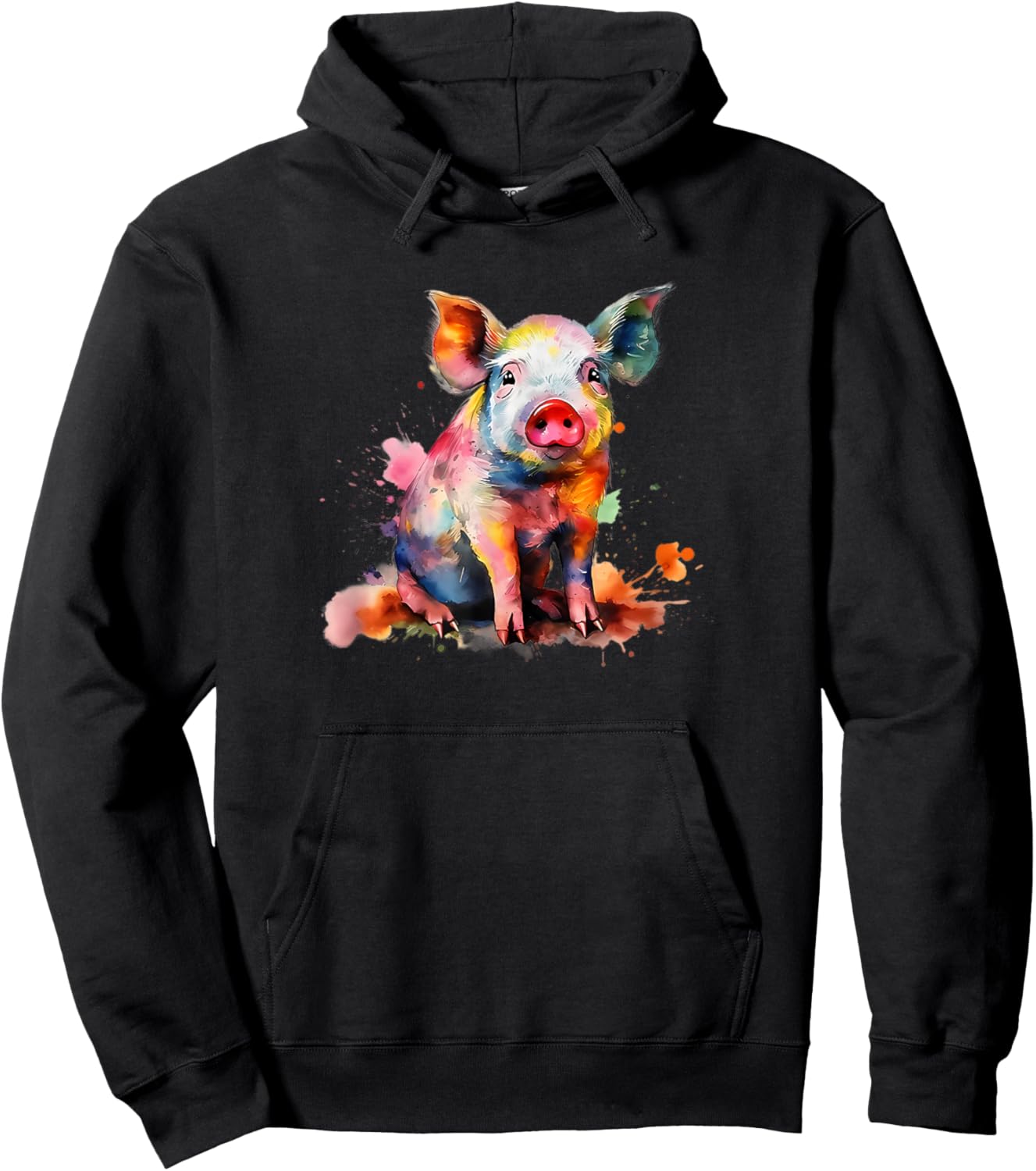 Colorful Paint Splash Cute Show Pig Lover Hoodie - Hoodie | Black