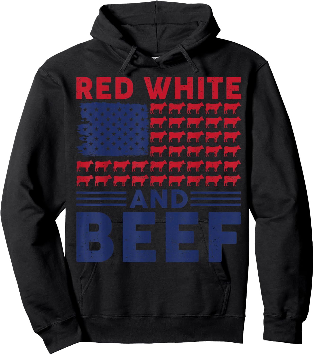 Red White And Beef 4th Of July Cattle American Flag Cow Hoodie - Hoodie | Black