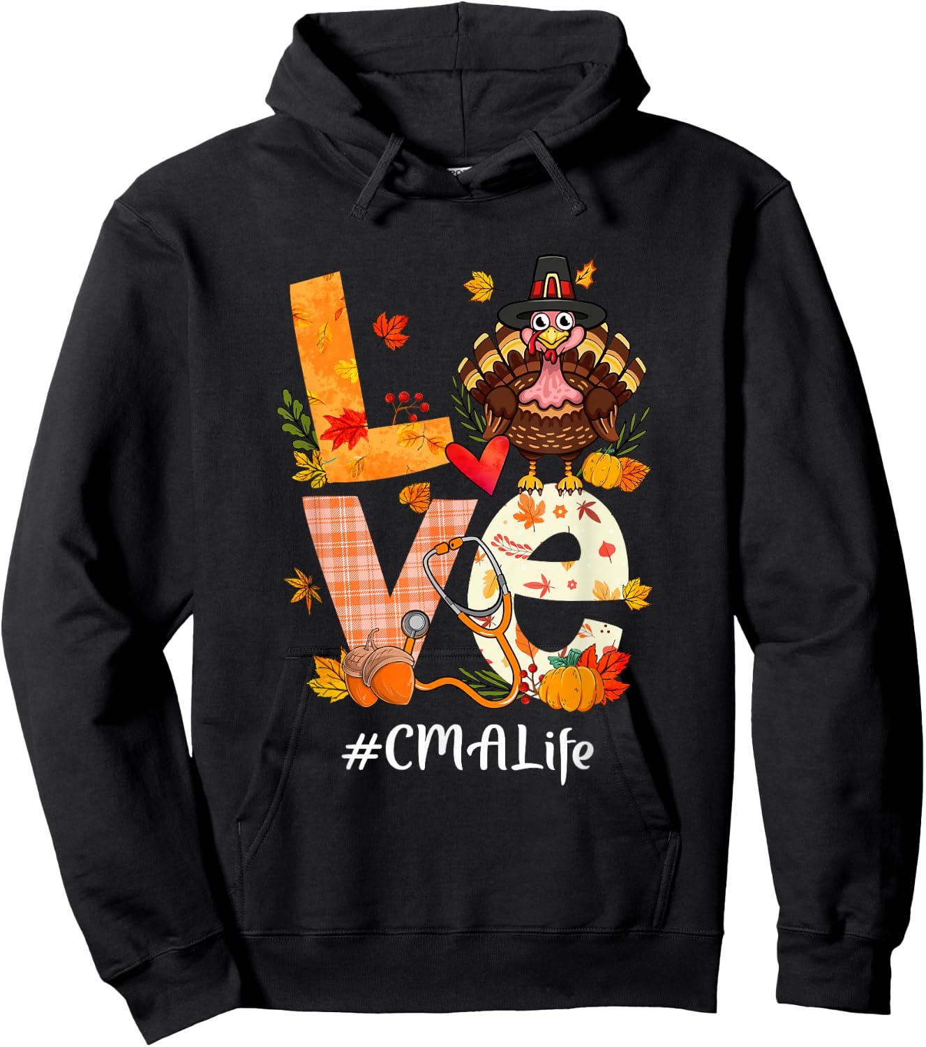 Love CMA Life Funny Turkey Pumpkin Leopard Thanksgiving Hoodie - Hoodie | Black