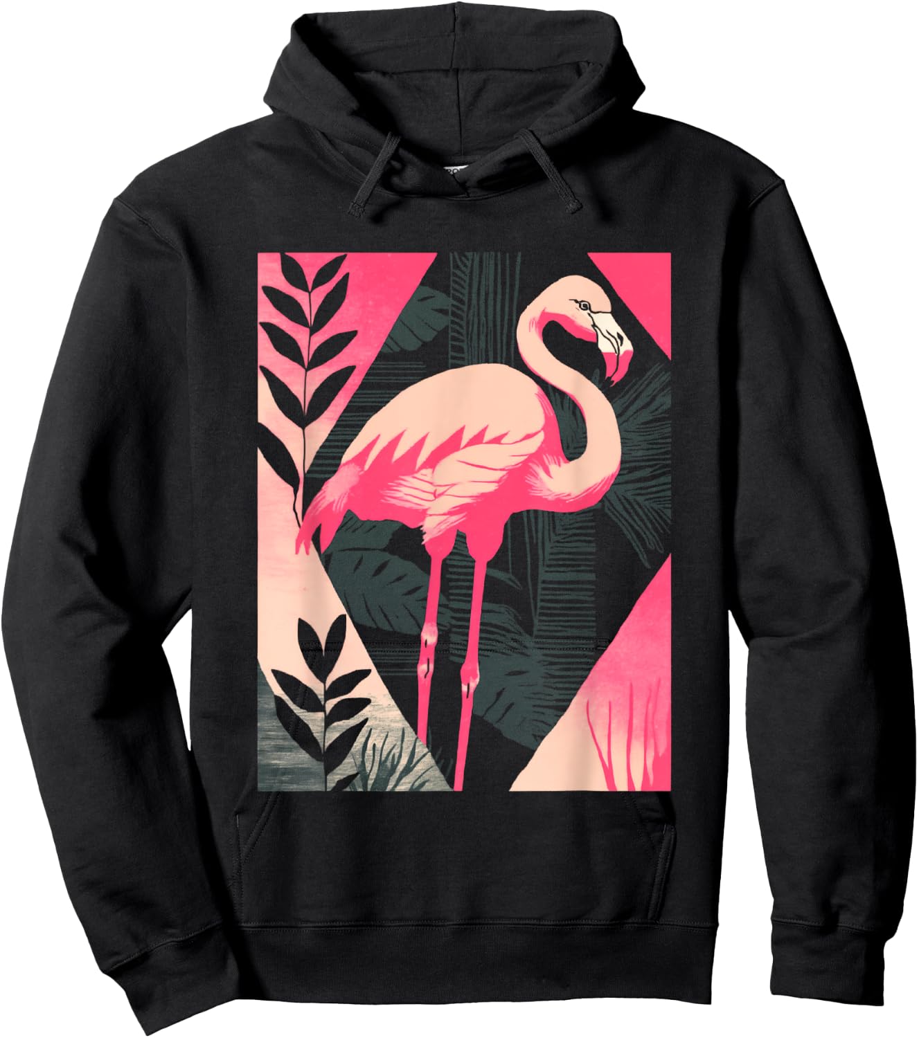 Palm Fronds Art Deco Retro Tropical Flamingo Hoodie - Hoodie | Black