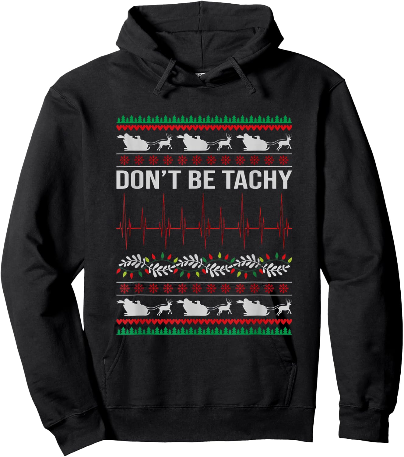 Nurse Tele Tech EKG Ugly Christmas CVICU RN Telemetry Unit Hoodie - Hoodie | Black