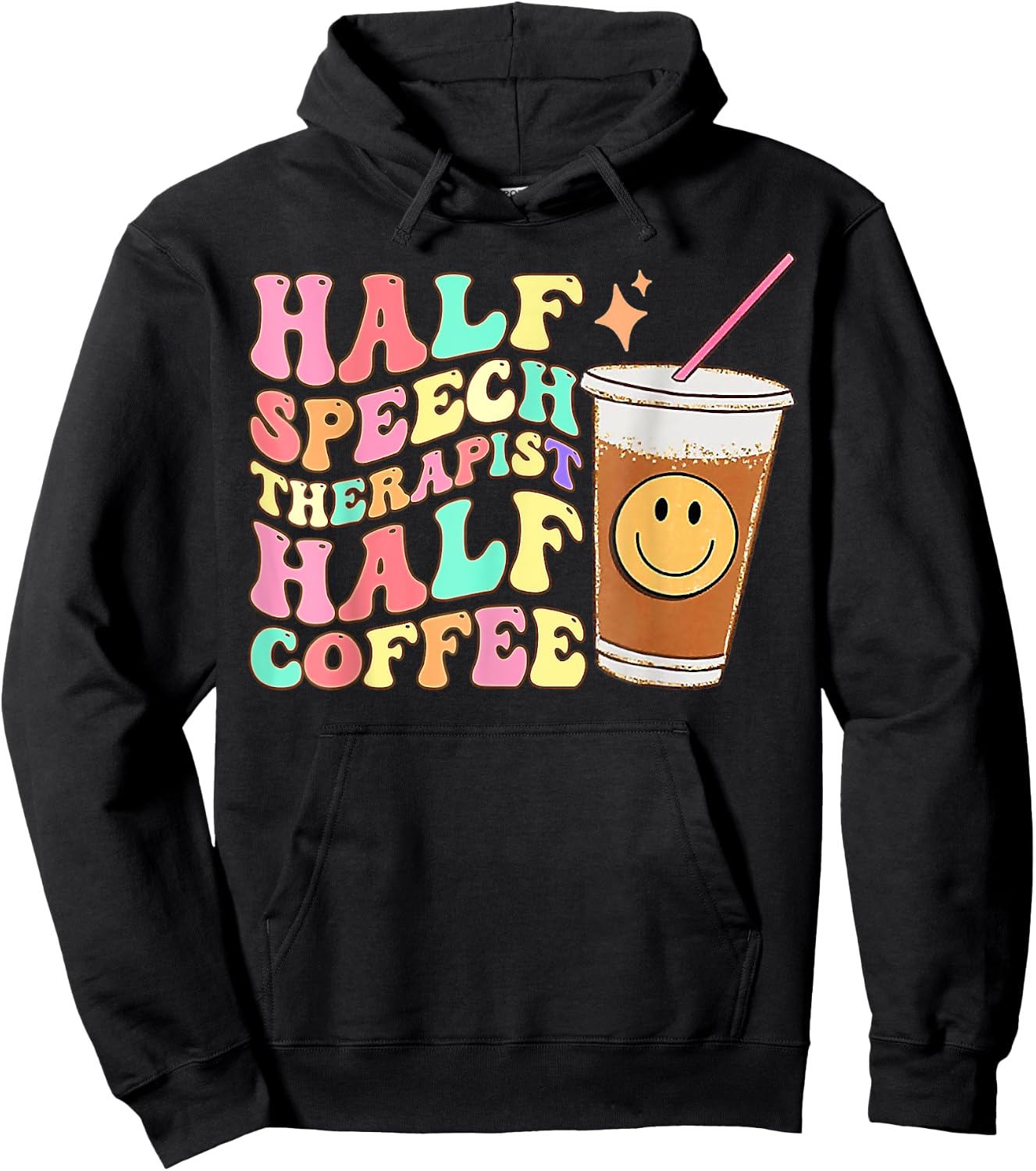 Retro Groovy Half Speech Therapist Half Coffee SLP Therapy Hoodie - Hoodie | Black