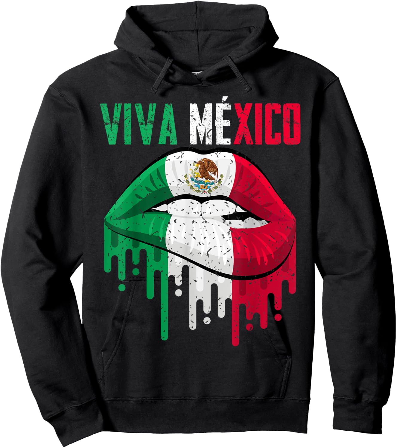 Viva Mexico Shirt Girl Women Kids Mexicana Lips Mexican Flag Hoodie - Hoodie | Black