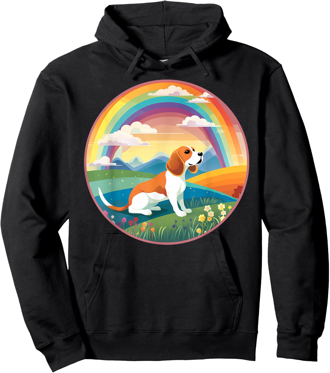 Beagle Rainbow Bridge Colorful Dog Memorial Painting Hoodie - Hoodie | Black