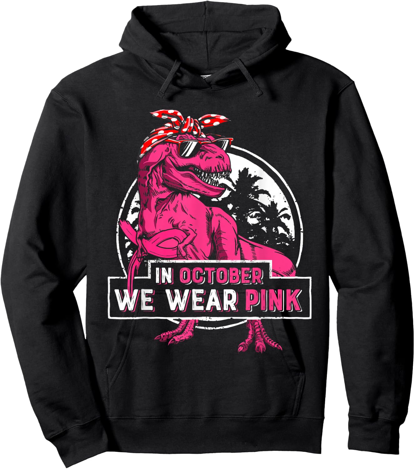 In October We Wear Pink Breast Cancer Trex Dino Women Girls Hoodie - Hoodie | Black