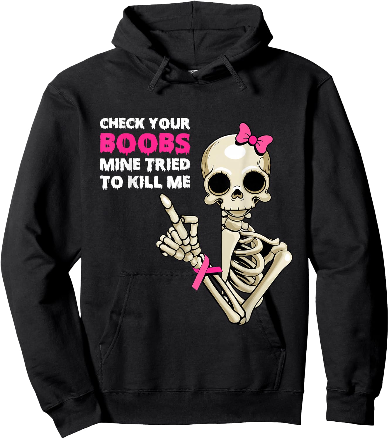 Breast Cancer Skeleton Halloween Check Your Boobies Hoodie - Hoodie | Black