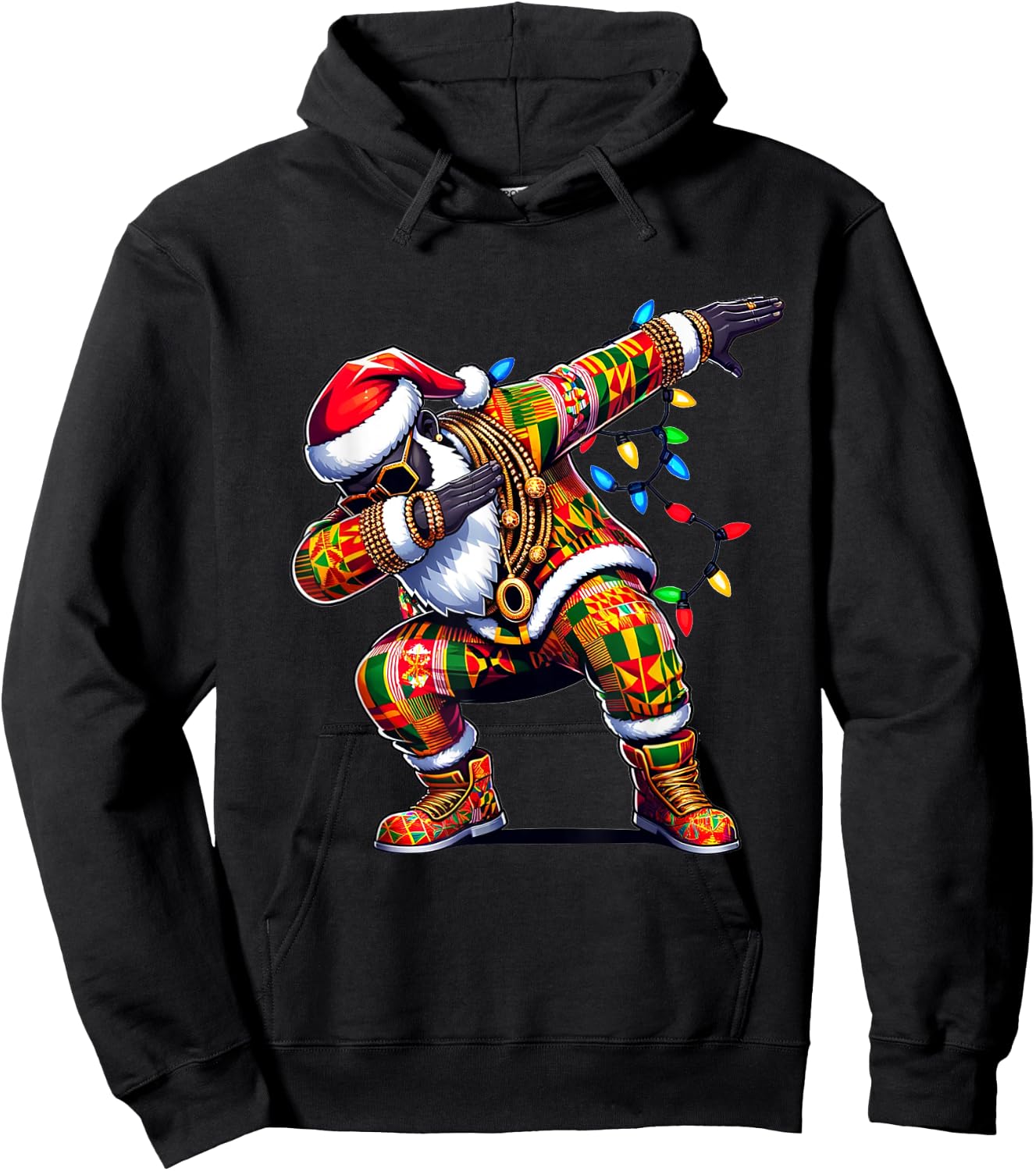 Dabbing Black African American Santa Claus Hip hop Xmas PJS Hoodie - Hoodie | Black