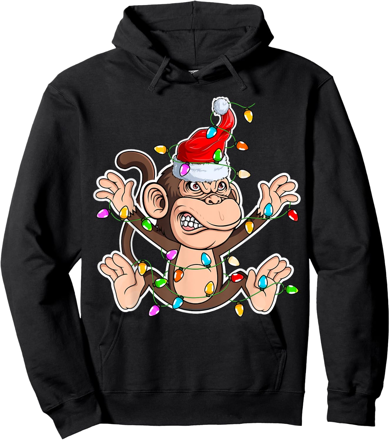 Xmas Monkey Lover - Monkey Wearing Santa Hat Christmas Hoodie - Hoodie | Black