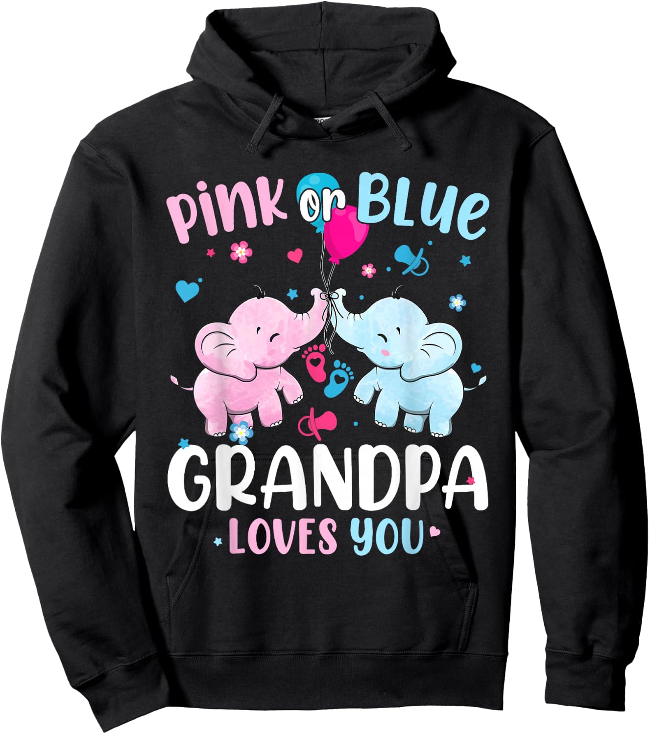 Pink or Blue Grandpa Loves You Gender Reveal Elephant Hoodie - Hoodie | Black