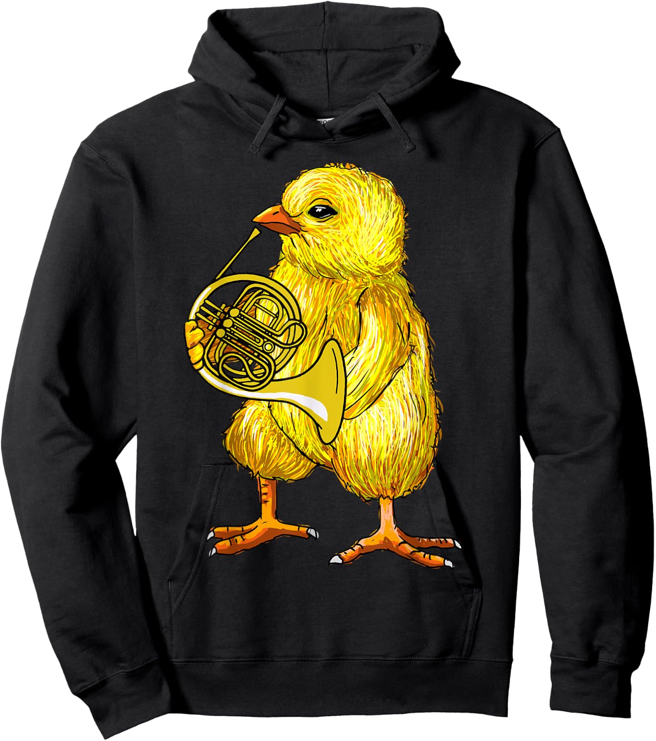 Cute Chicken Playing French Horn - French Horn Musician Gift Hoodie - Hoodie | Black