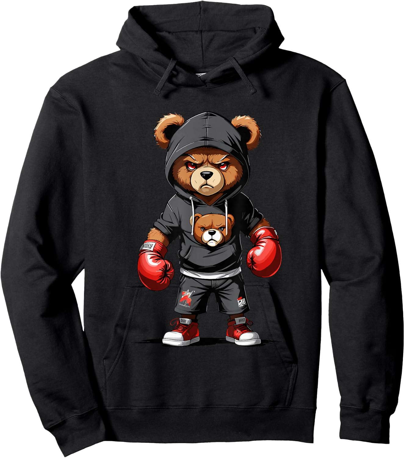 Teddy Bear Gangster Boxer with Hip Hop Street Clothes Hoodie - Hoodie | Black