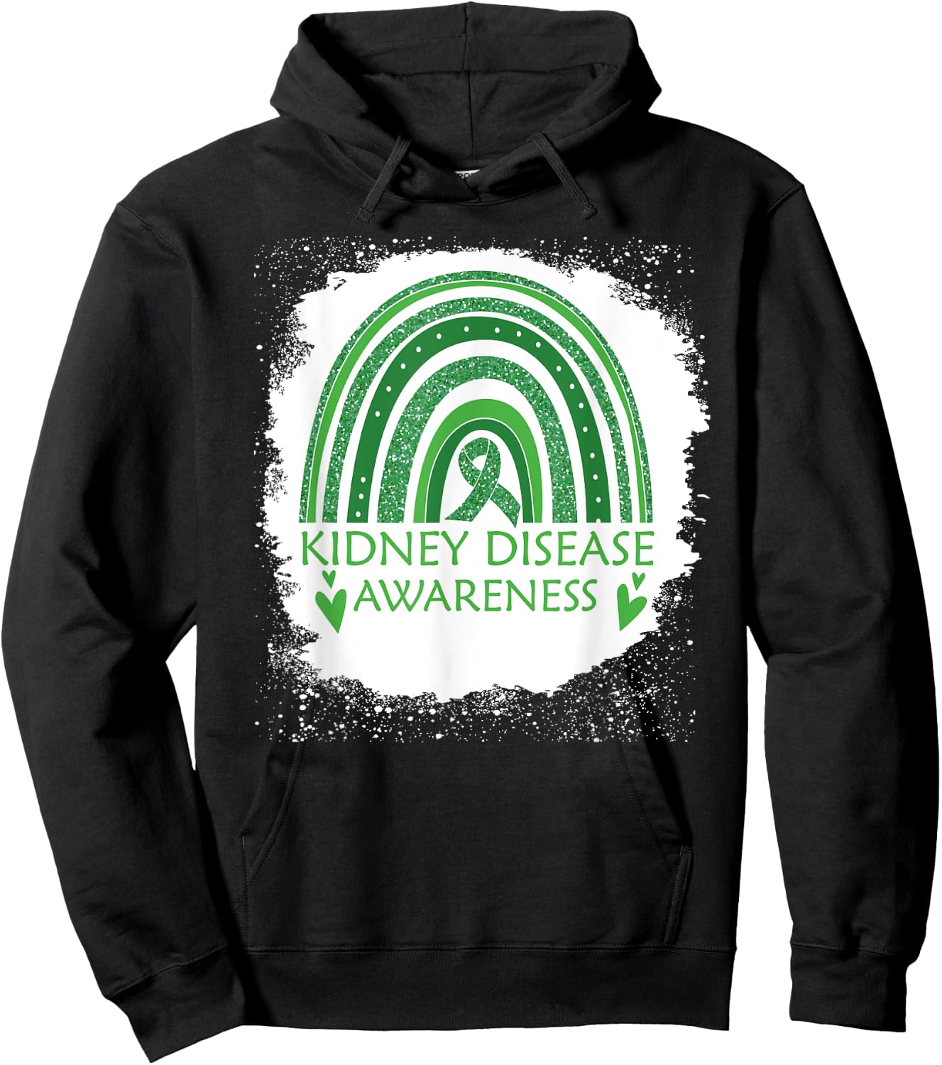 Kidney Disease Awareness Bleached Rainbow Green Ribbon Men Hoodie - Hoodie | Black