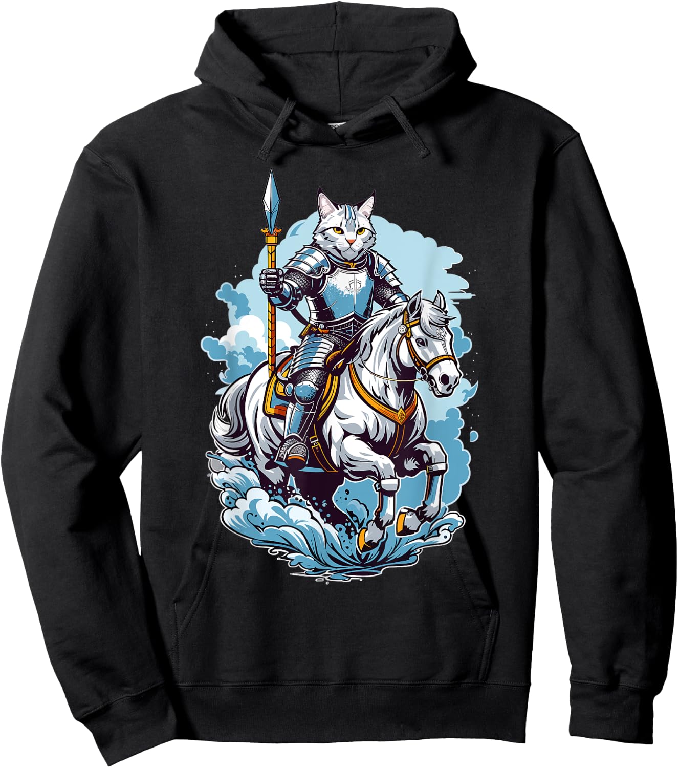 Brave Cat Knight On A Fantasy Horse Women Girls Kids Hoodie - Hoodie | Black