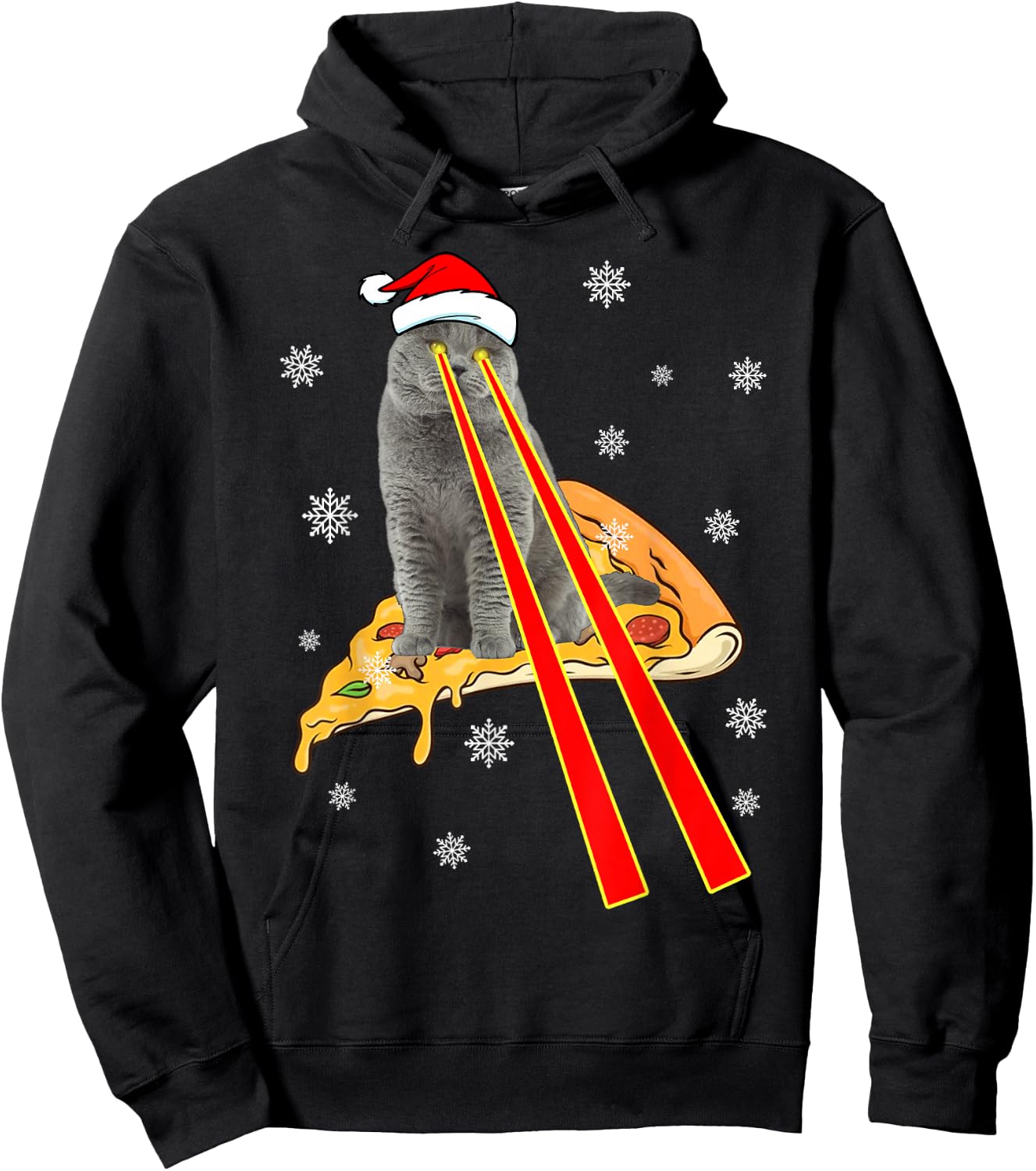 Cat With Laser Eyes Funny Pizza Cat Christmas Hoodie - Hoodie | Black