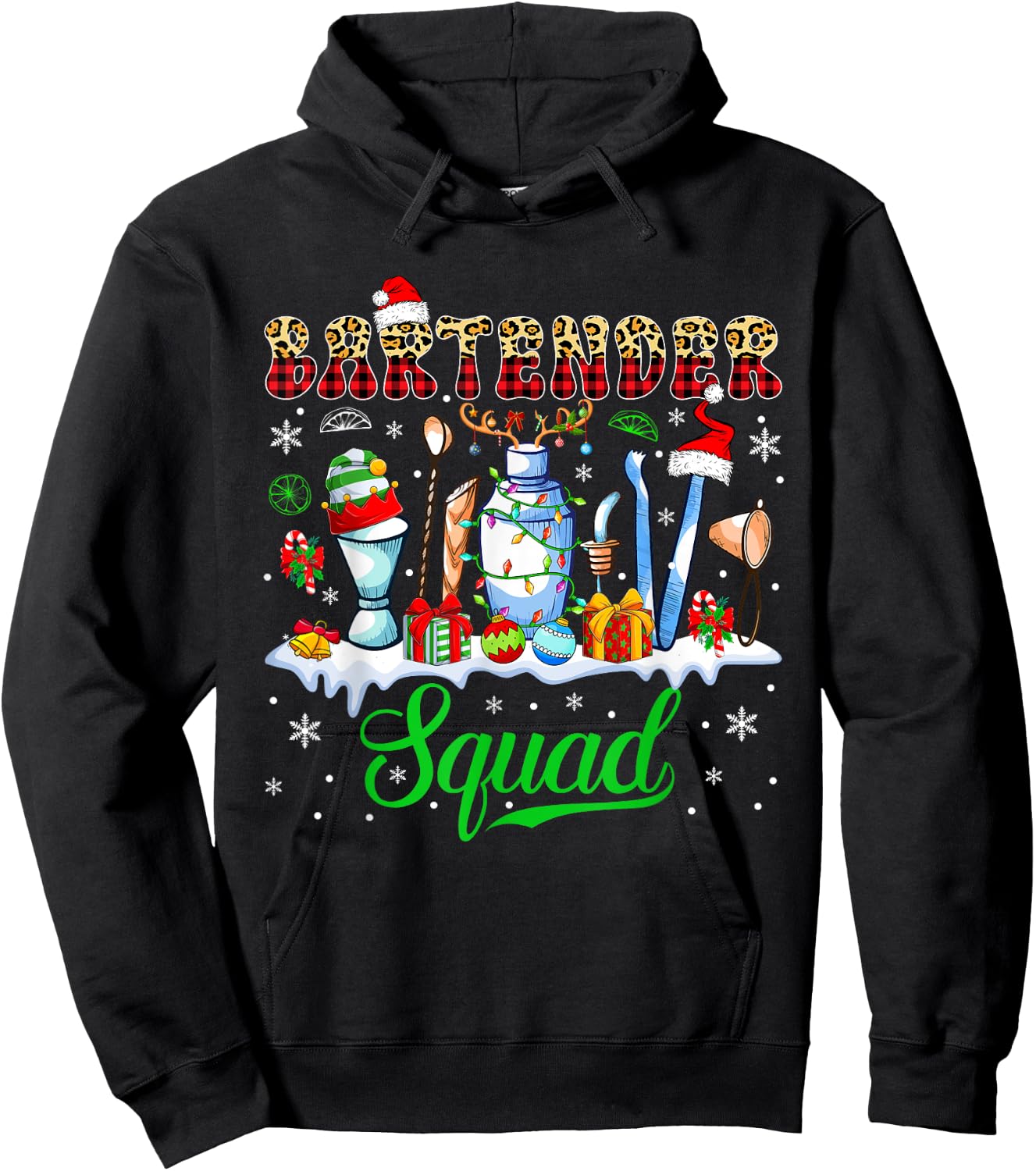 Bartender Squad Christmas Santa Reindeer Elf Bartender Tools Hoodie - Hoodie | Black