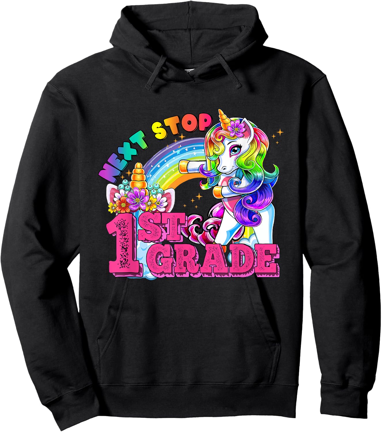 Next stop 1st grade First Grade Here I come Flossing Unicorn Hoodie - Hoodie | Black