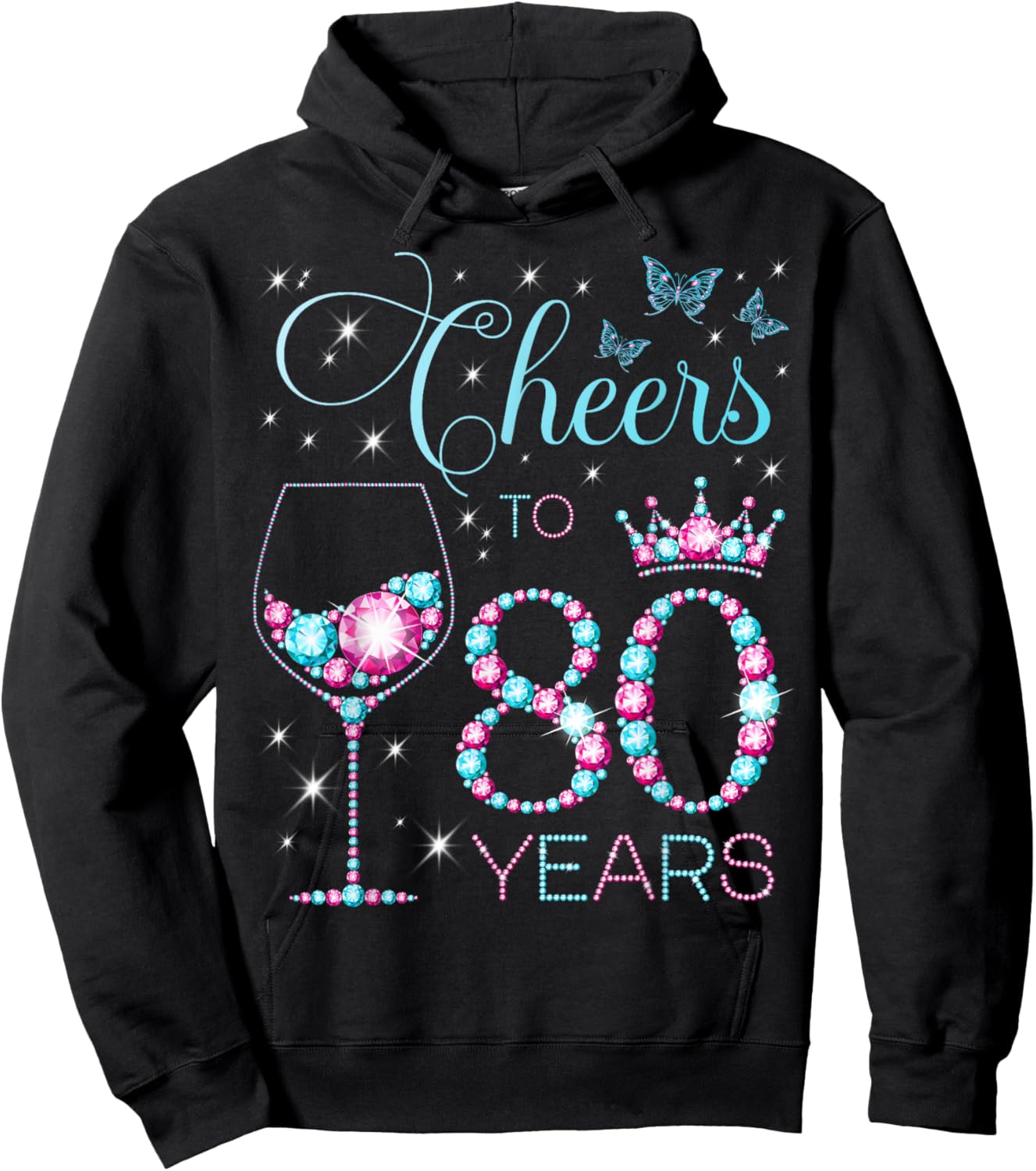 Cheers to 80 Years Old 80th Birthday Party 80th Happy Bday Hoodie - Hoodie | Black