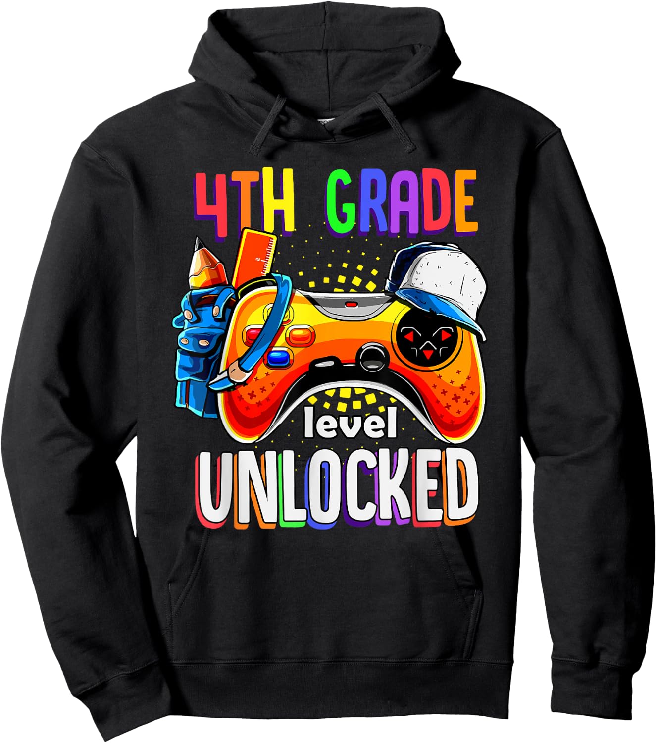 Gamer Back To School Gamepad 4th Fourth Grade Level Unlocked Hoodie - Hoodie | Black