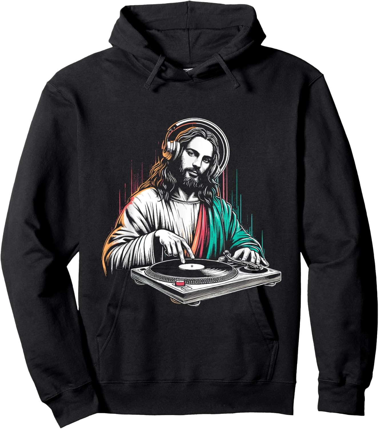 Jesus Christ DJ - Funny Vintage Holy Turntables Music Lover Hoodie - Hoodie | Black