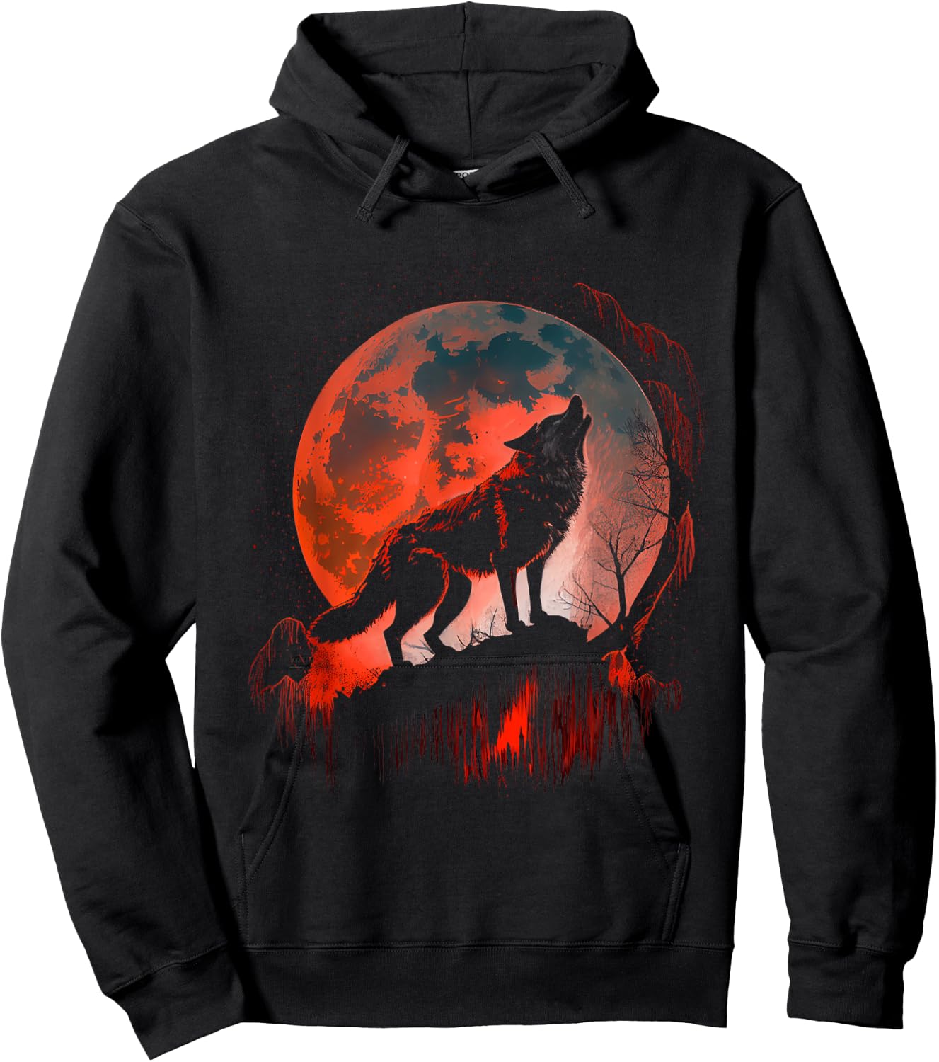 Wolf Howling At Blood Moon Silhouette Wildlife Howl Night Hoodie - Hoodie | Black