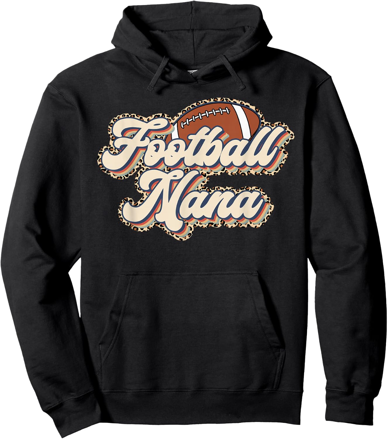 Leopard Retro Football Nana Football Season Football Grandma Hoodie - Hoodie | Black