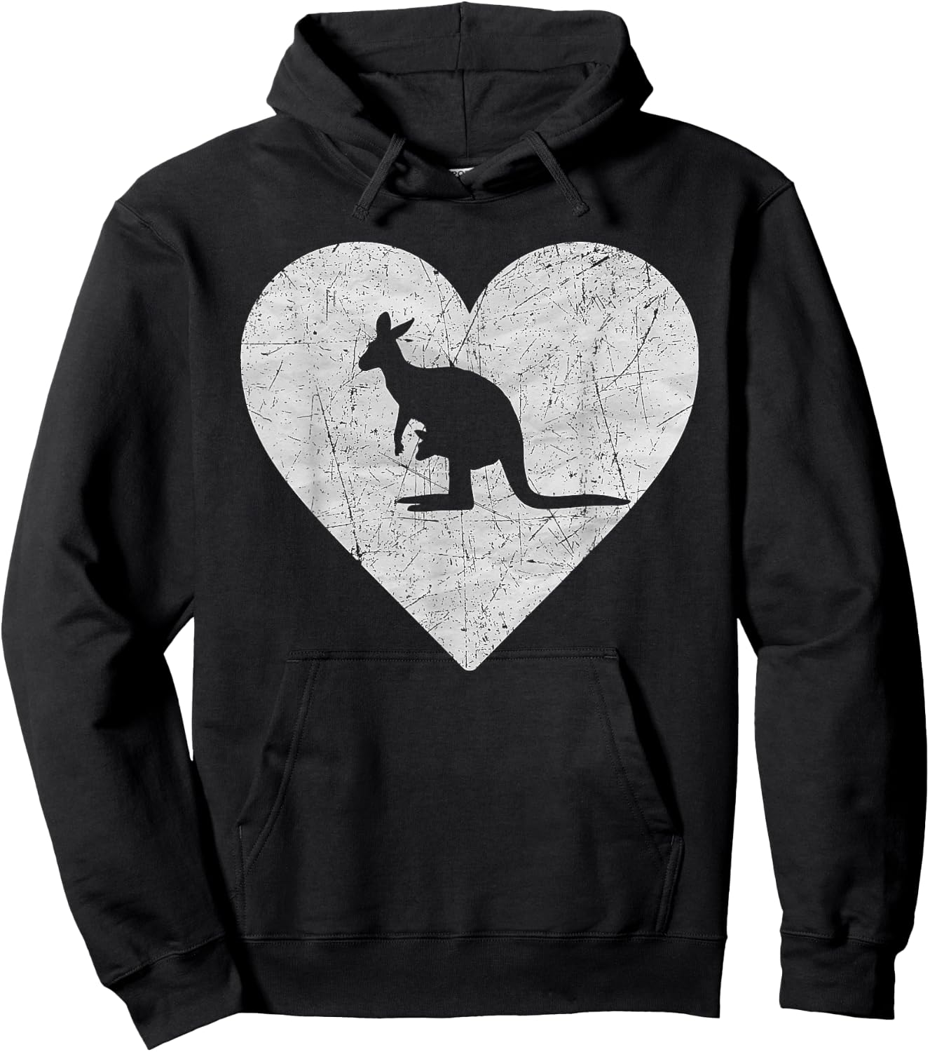 Vintage Heart with Kangaroo Graphic Funny Kangaroo Lovers Hoodie - Hoodie | Black