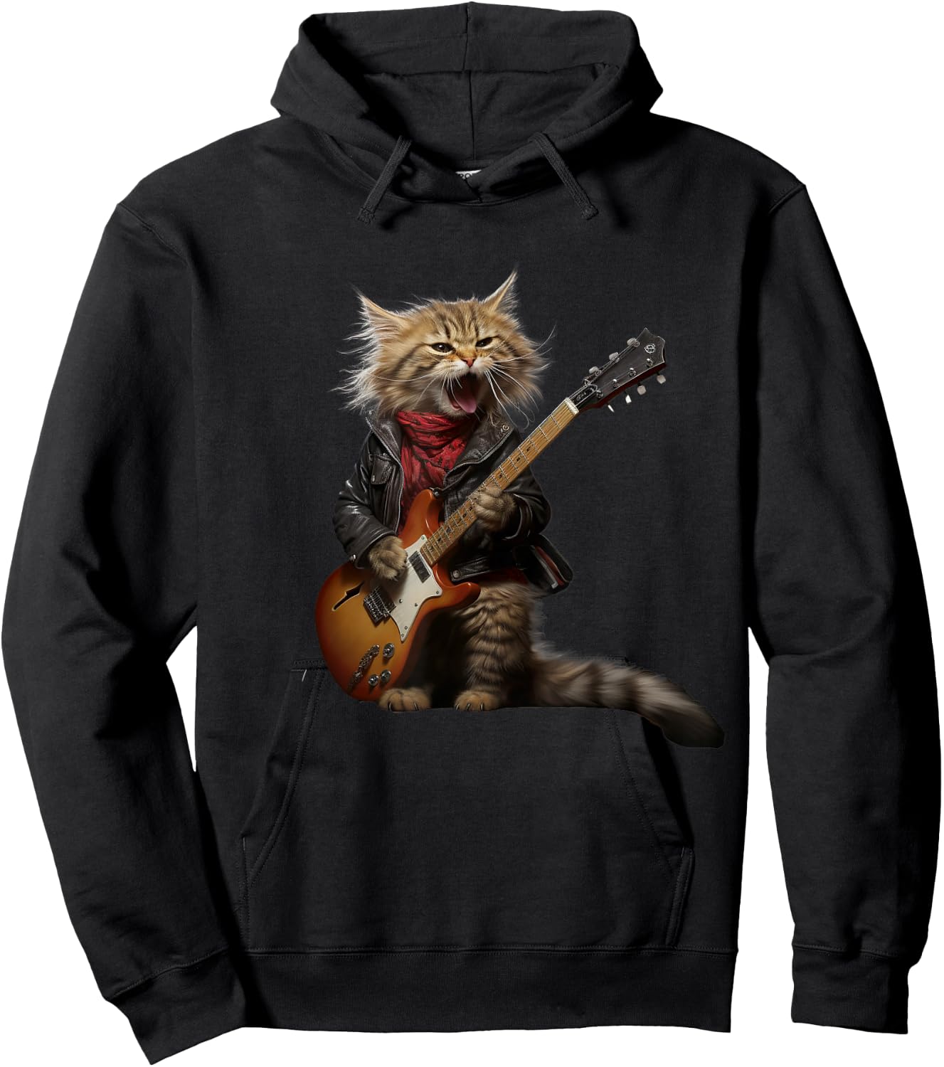 Rock Cat Playing Guitar - Funny Guitar Cat Hoodie - Hoodie | Black