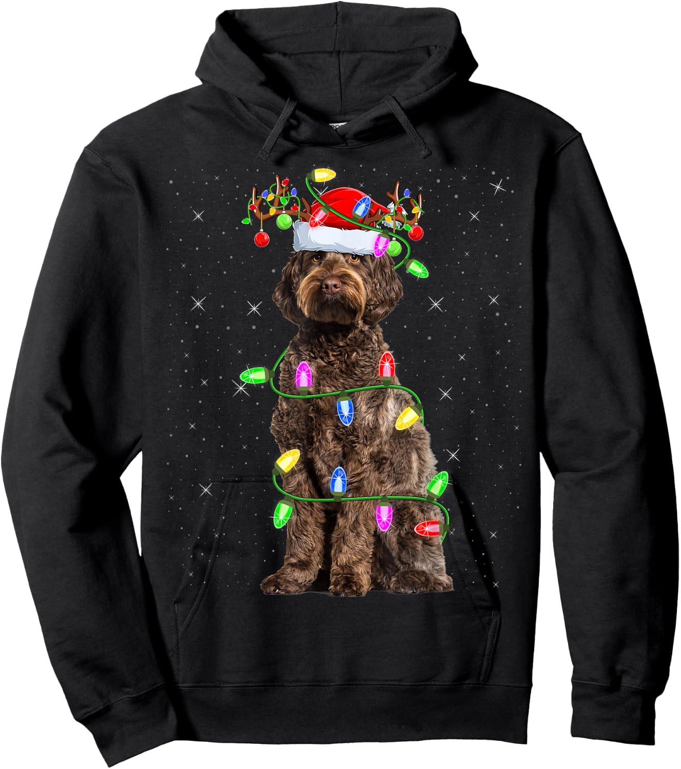 Labradoodle Dog Xmas Lighting Santa Labradoodle Christmas Men Women Kids Hoodie - Hoodie | Black