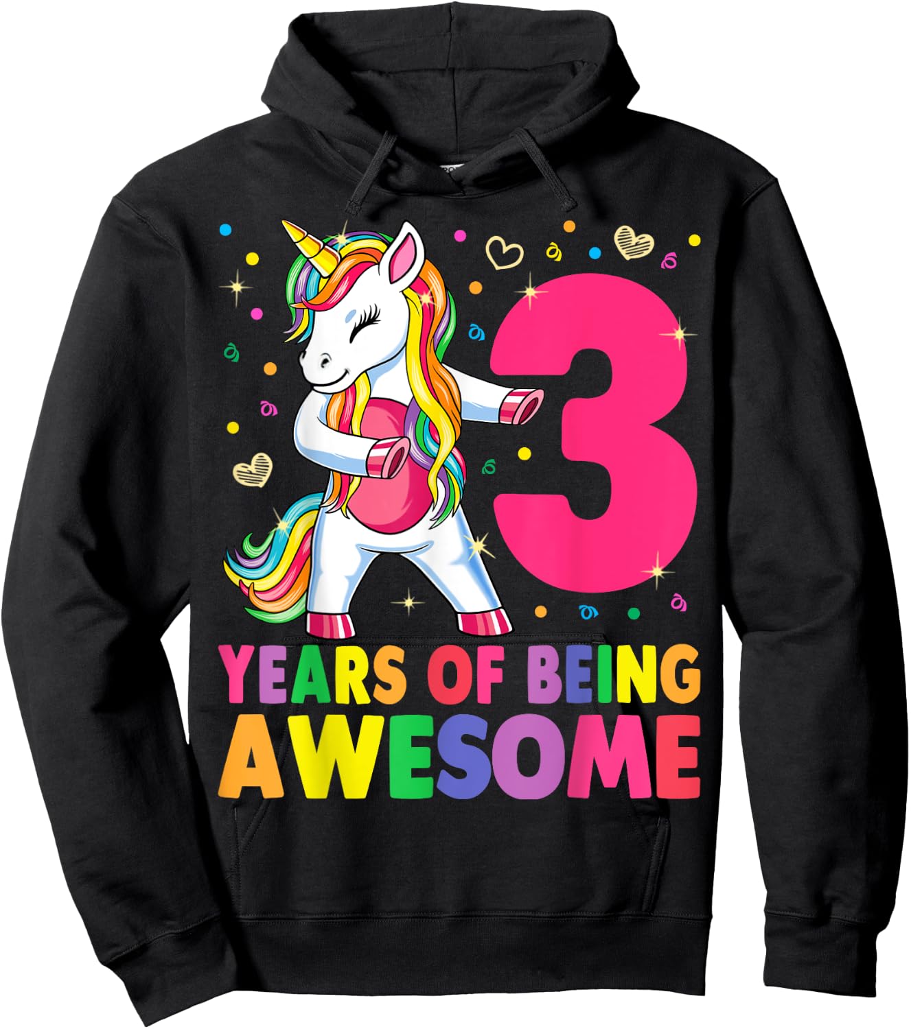 3 Years Old Unicorn Flossing 3rd Birthday Girl Unicorn Party Hoodie - Hoodie | Black