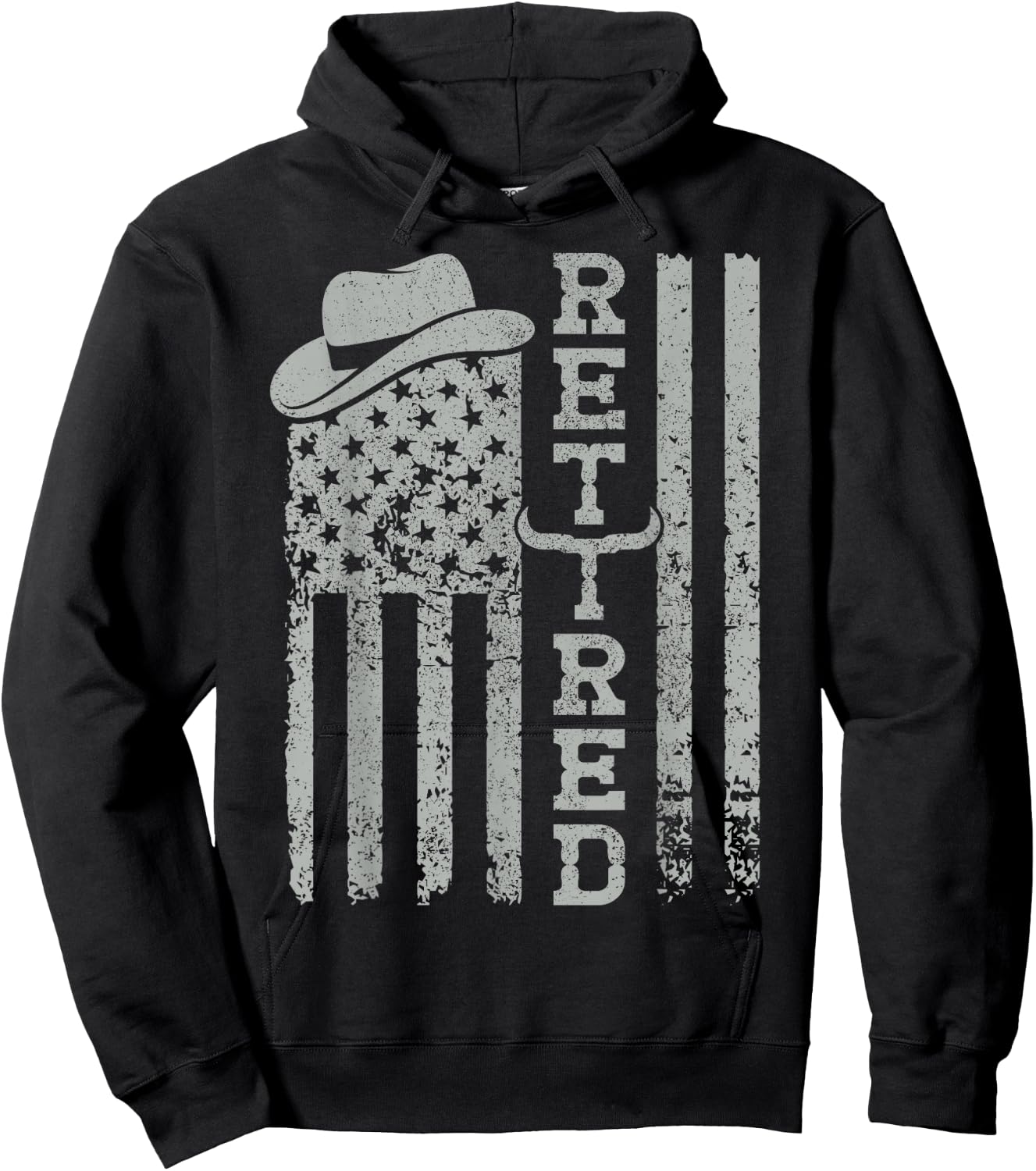 USA Flag Western Happy Retirement Party Cowboy Retired Hoodie - Hoodie | Black
