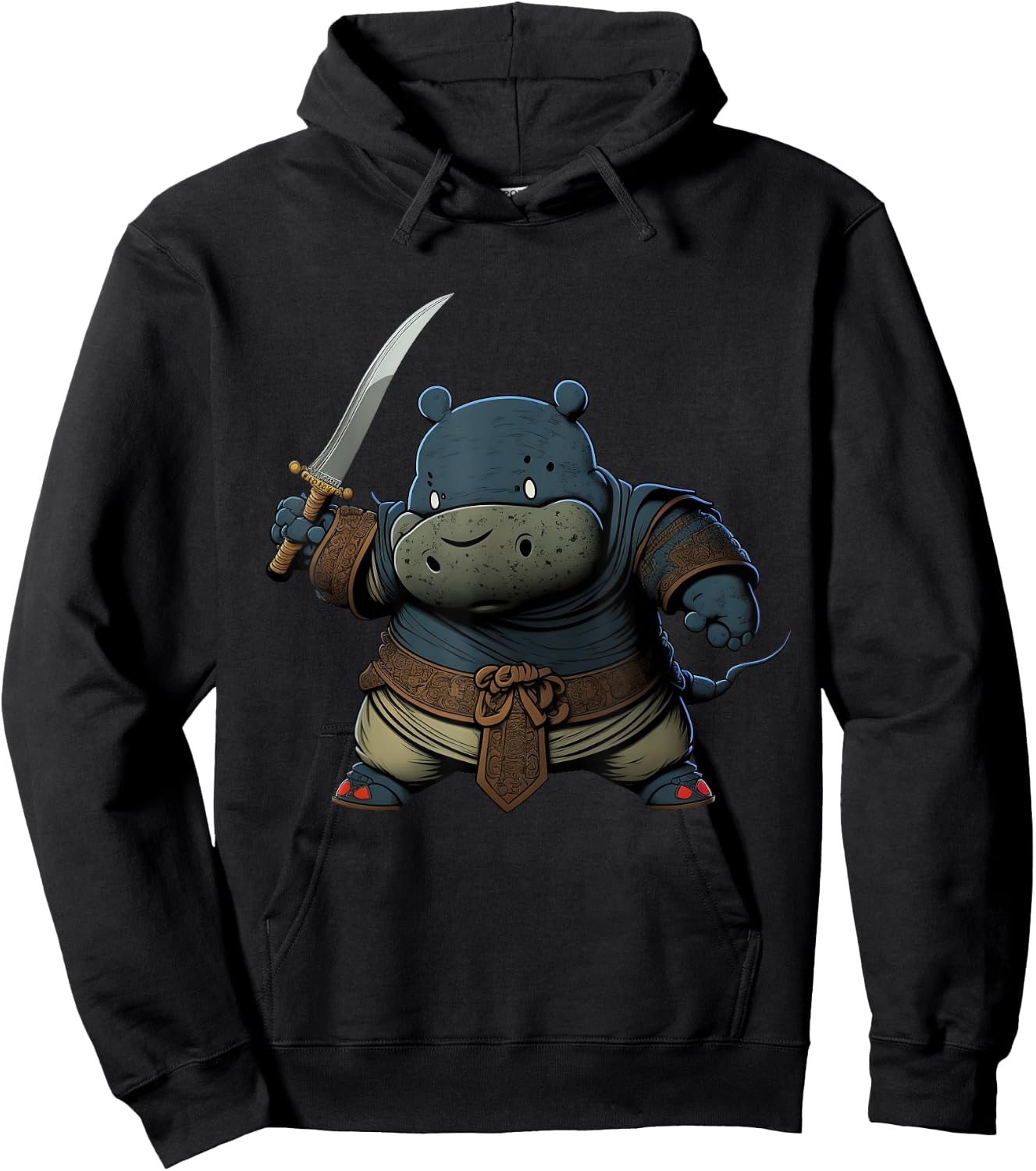 Cool Hippo Ninja Anime Japanese Art Kawaii Hippopotamus Hoodie - Hoodie | Black