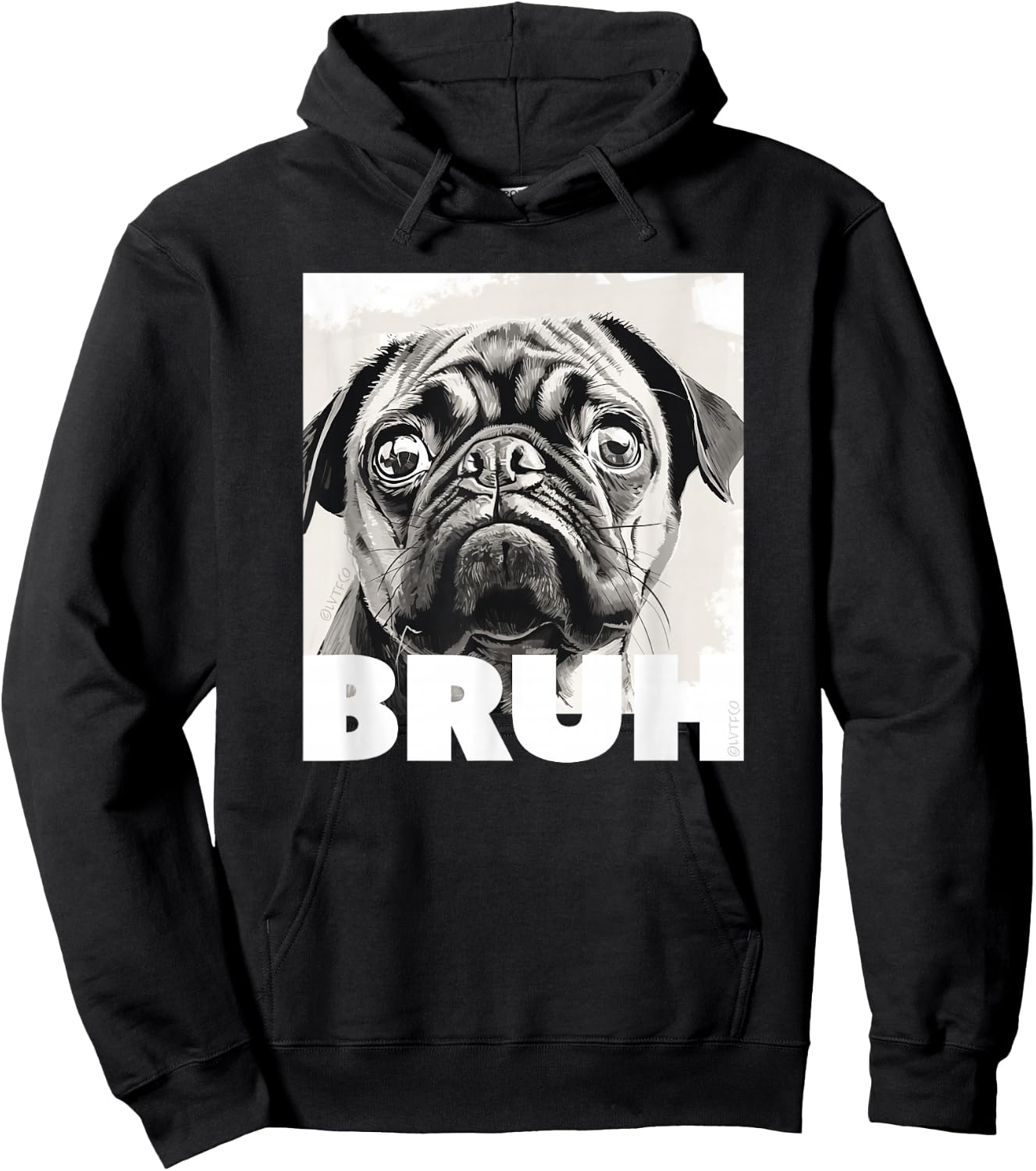 Simple Cute Pug Meme Bruh Fashion Cute Pug Says Bruh Funny Dog Fashion Hoodie - Hoodie | Black
