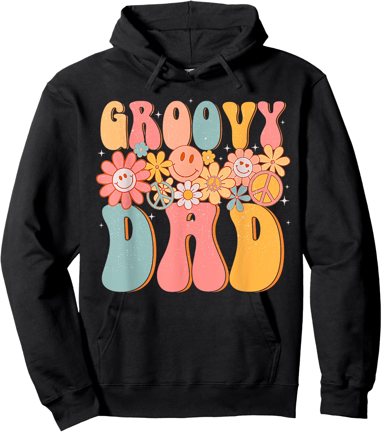 Groovy Dad Retro Fathers Day Colorful Peace Sign Smile Face Hoodie - Hoodie | Black