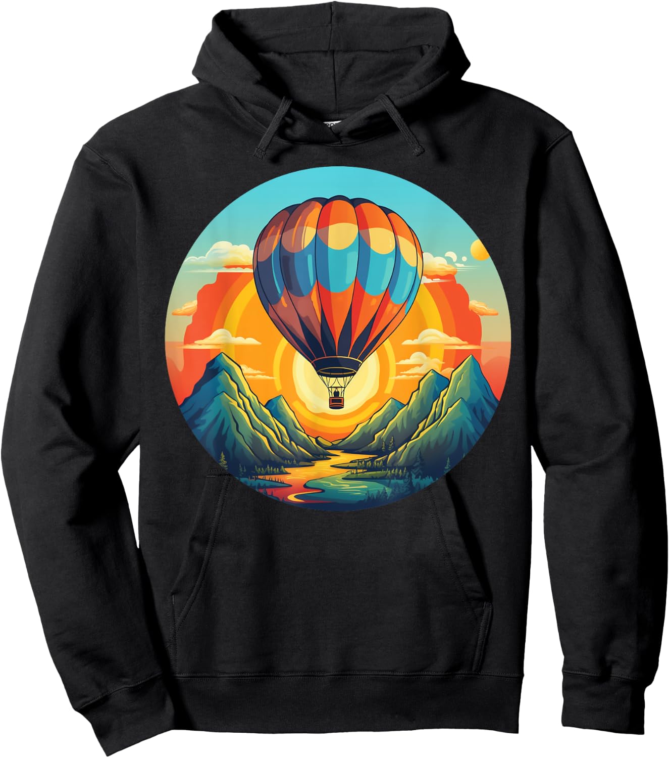 Mountains Sunset Adventures with hot Air Balloon Hoodie - Hoodie | Black