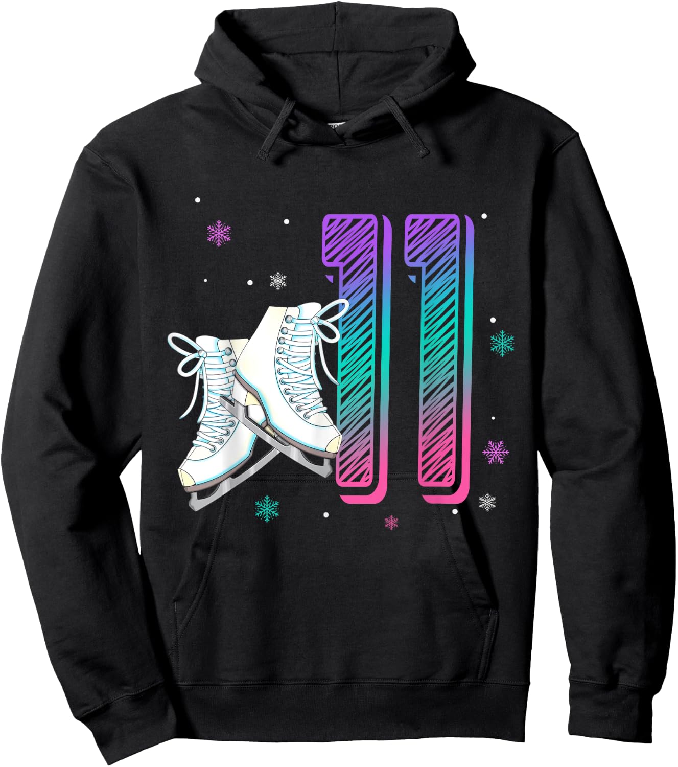 Figure Ice Skating 11 Years Old 11th Birthday Girl Theme Hoodie - Hoodie | Black
