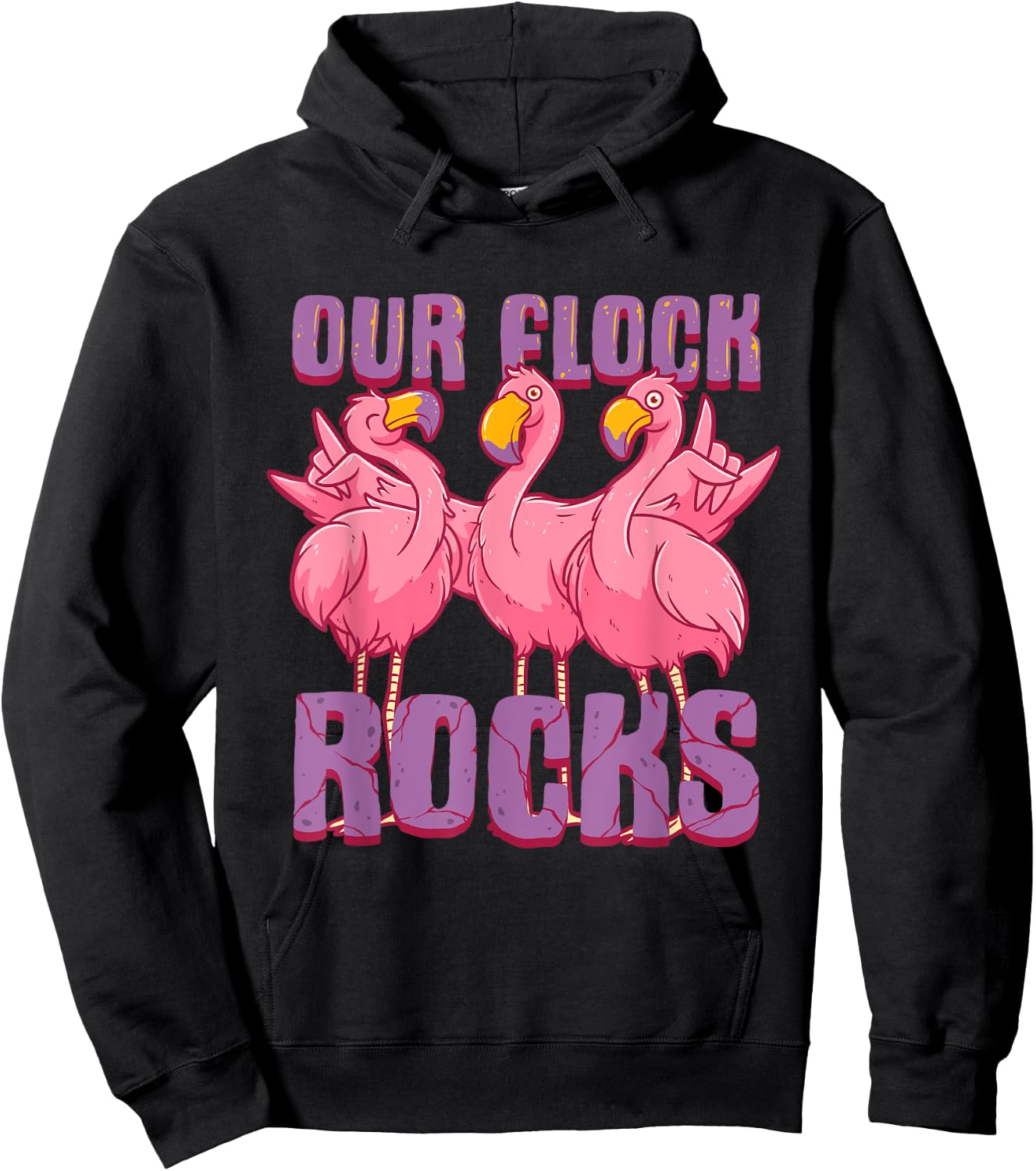 Our Flock Rocks Funny Flamingo Family Vacation Matching Hoodie - Hoodie | Black