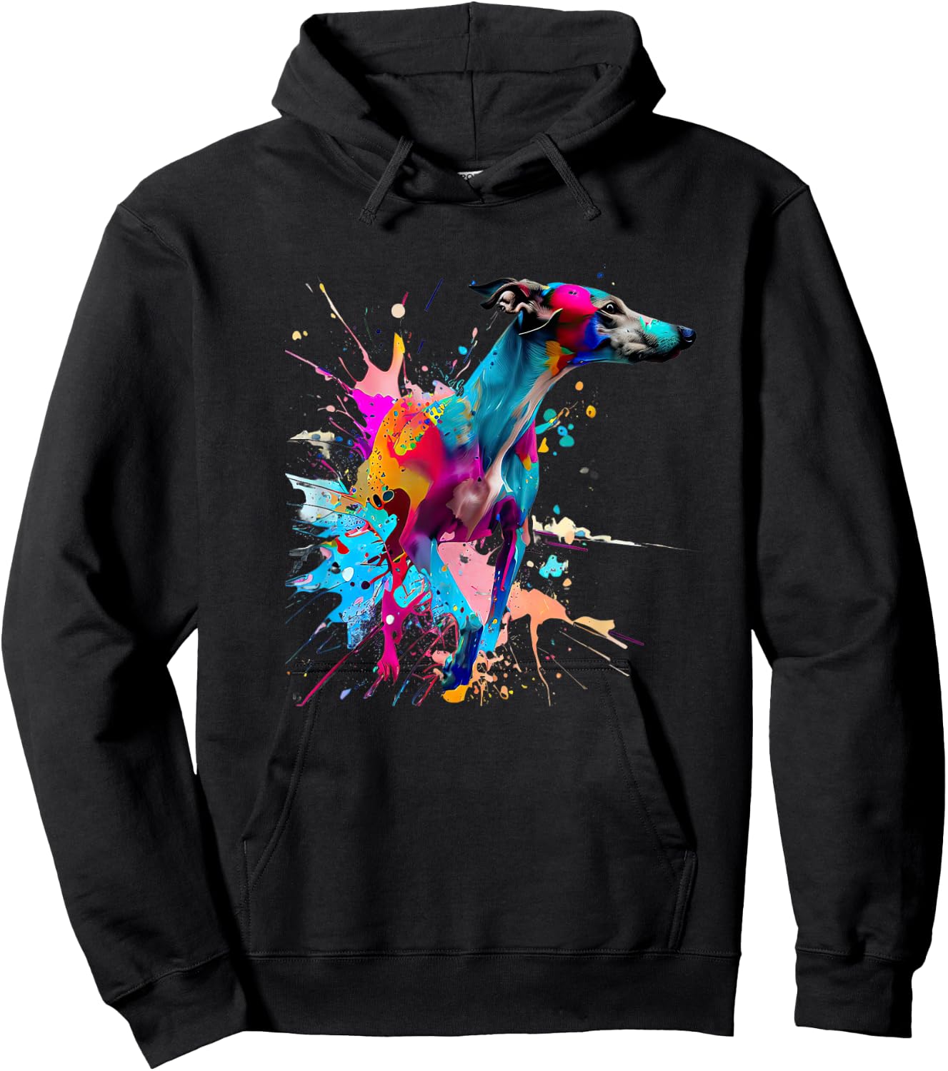 Art Whippet Splashes Of Paint, Abstract Colorful Dog Women Kids Hoodie - Hoodie | Black