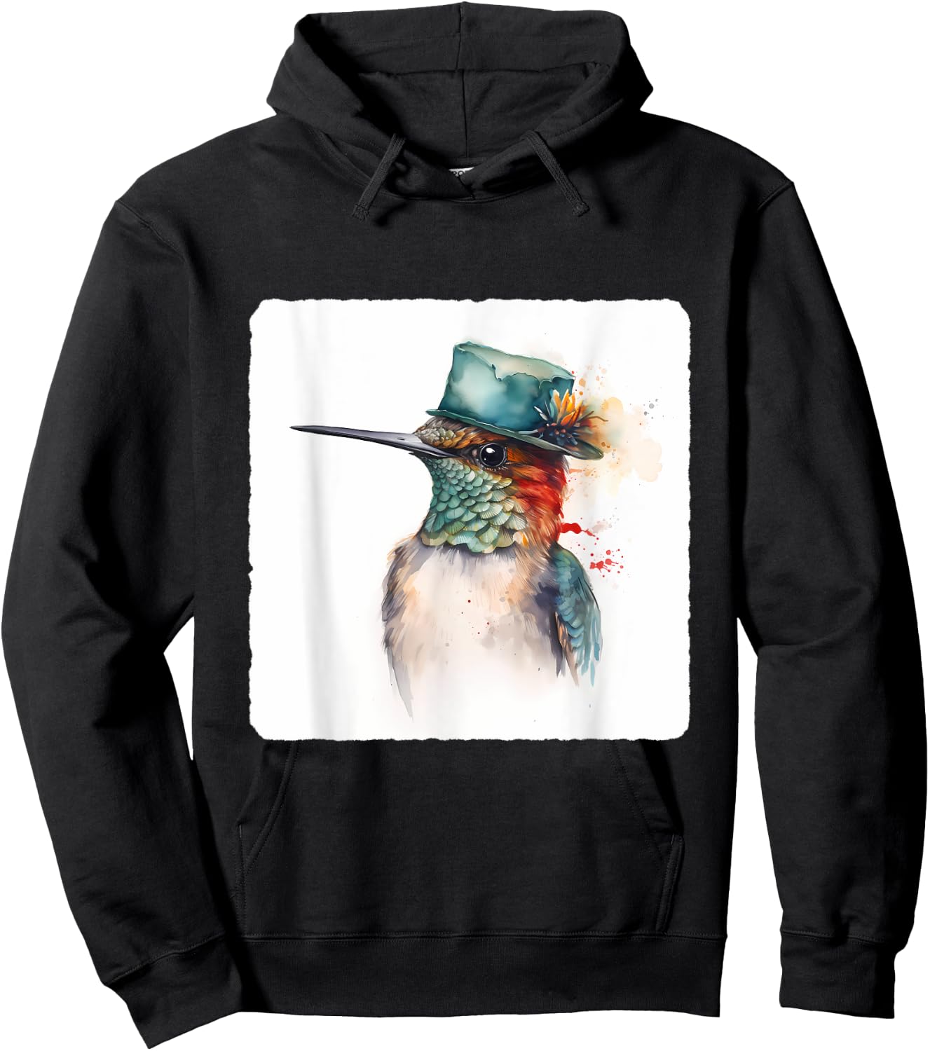 A Hummingbird Wearing A Hat. Hummingbird Donning A Hat, Bird Hoodie - Hoodie | Black