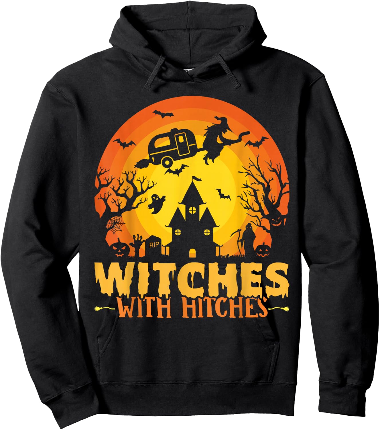 Witches With Hitches Funny Halloween Camping Witches Hoodie - Hoodie | Black