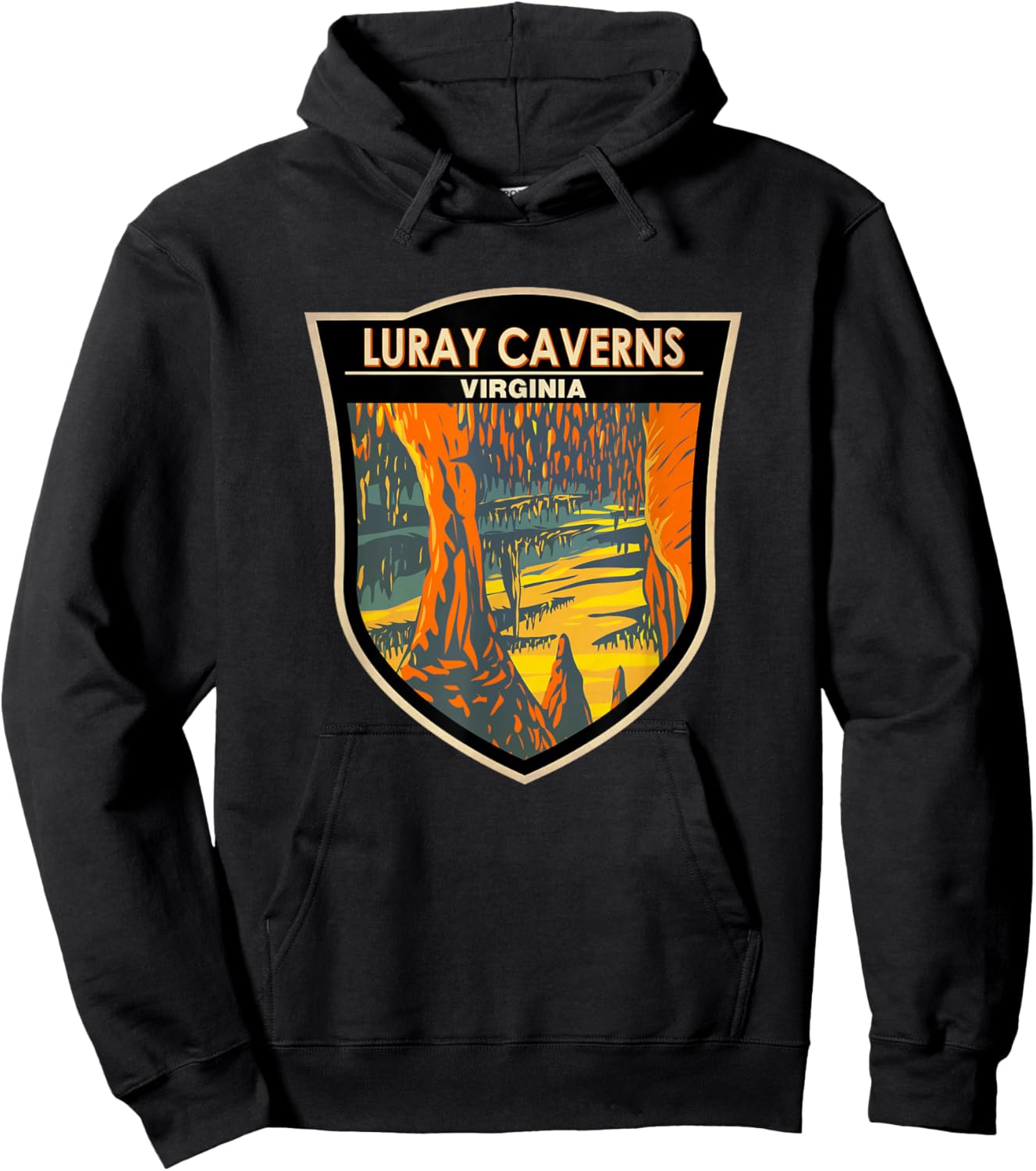 Luray Caverns Virginia Travel Art Badge Vintage Hoodie - Hoodie | Black