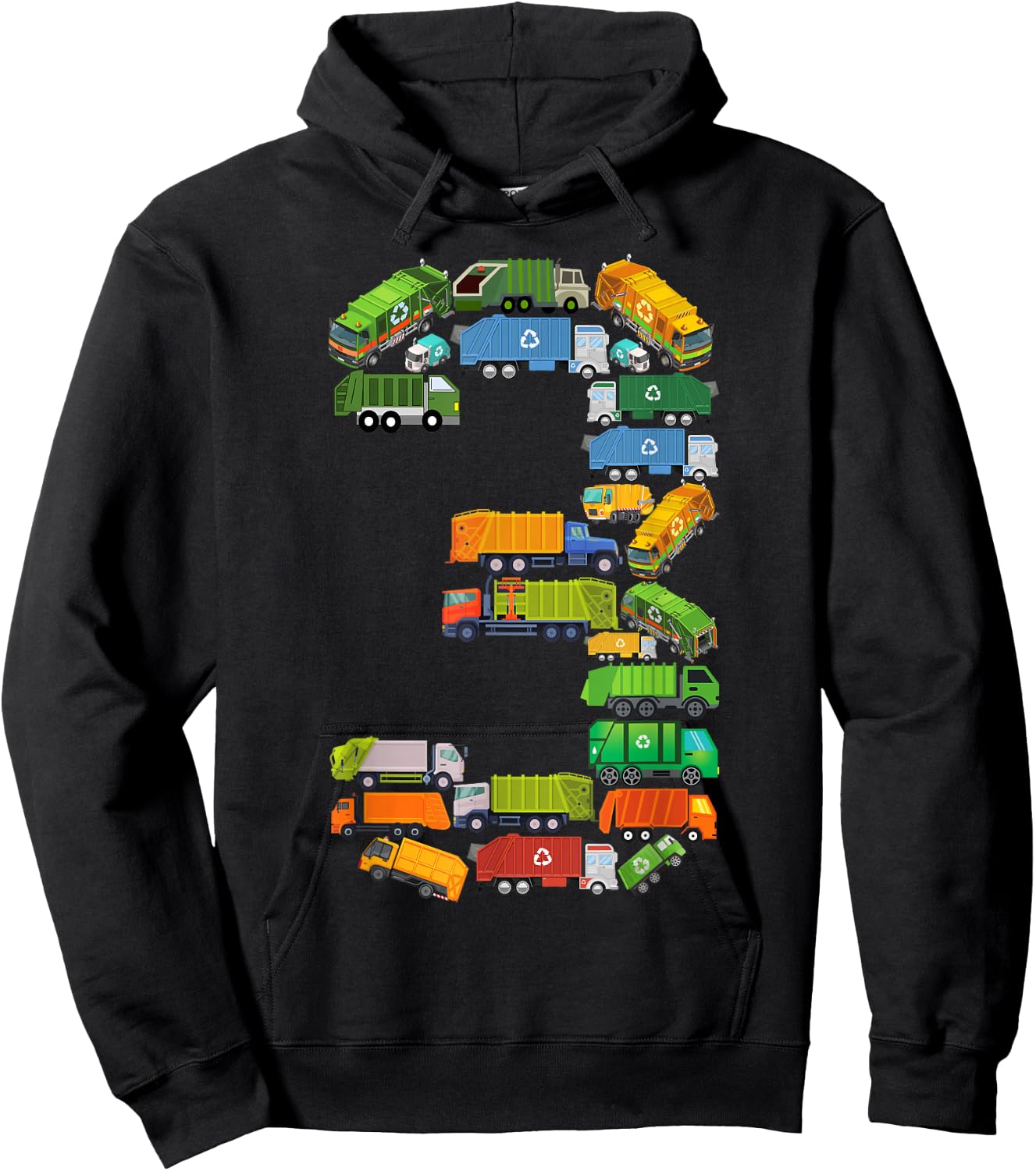 Garbage Truck 3rd Birthday Party Toddler 3 Year Old Boy Kids Hoodie - Hoodie | Black