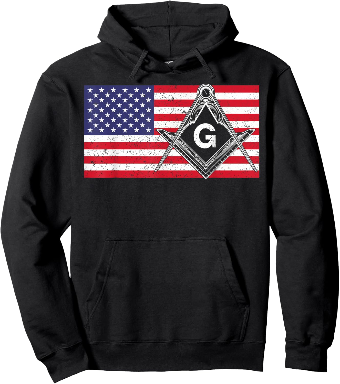 Vintage Masonic Shriner US Mason Flag Square and Compass Hoodie - Hoodie | Black