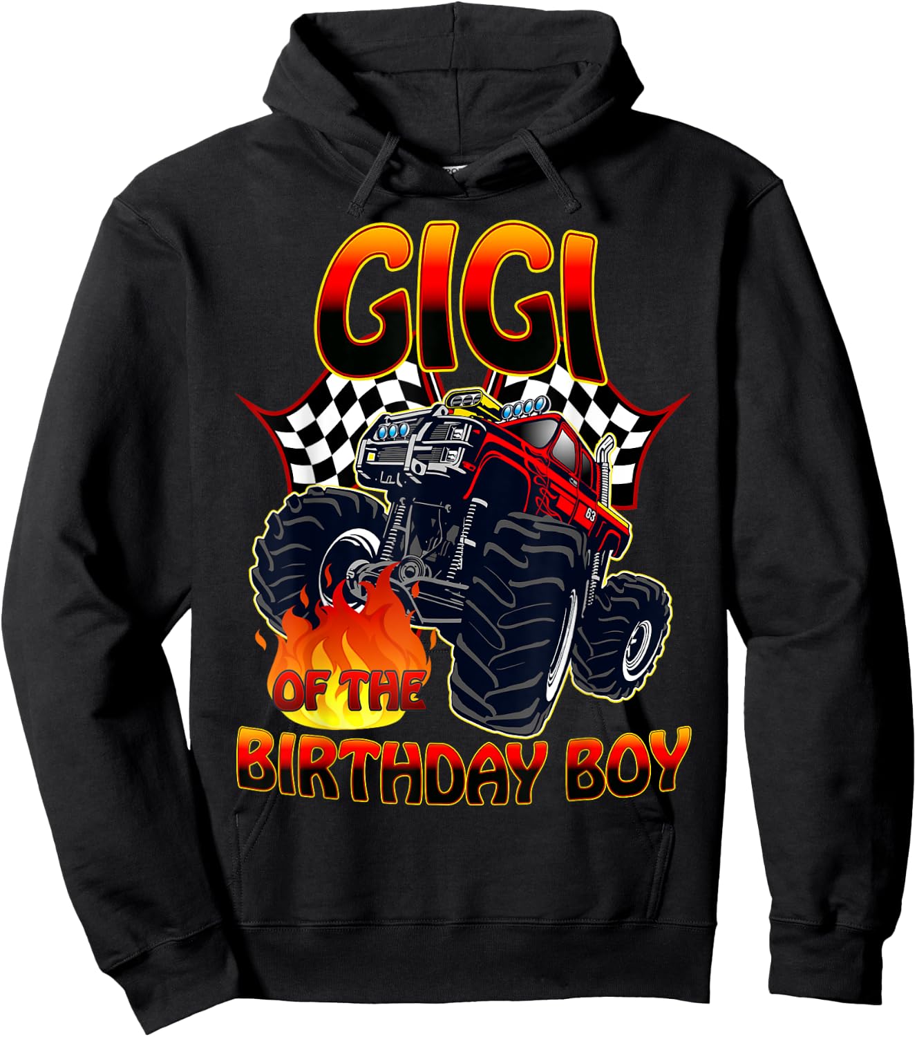Gigi of The Birthday Boy Monster Truck Racing Cars Matching Hoodie - Hoodie | Black