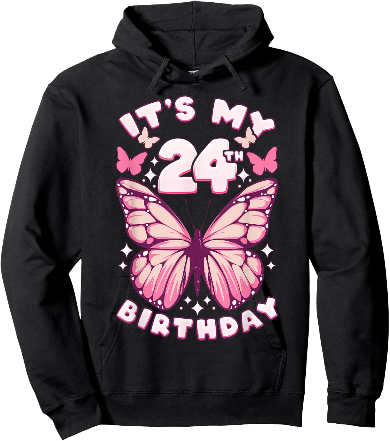 24th Birthday Girl 24 Years Old Butterflies and Number Hoodie - Hoodie | Black