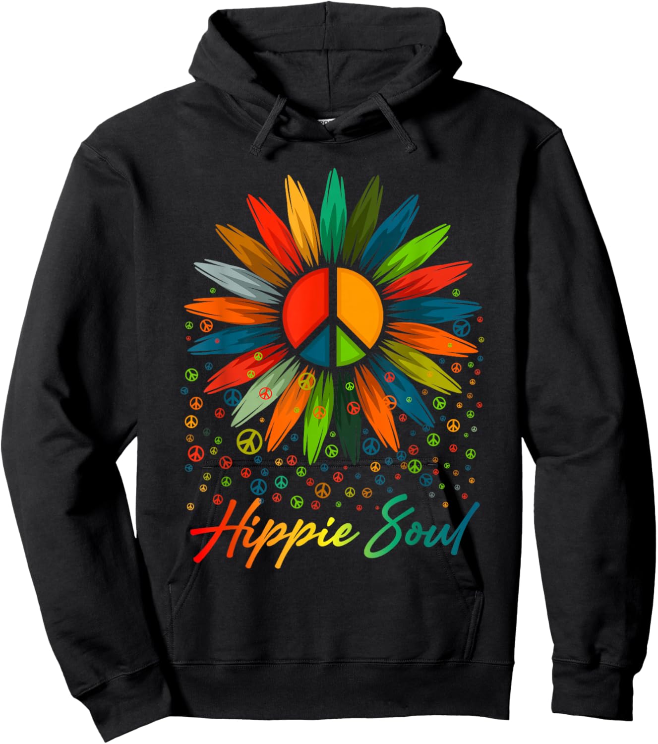 Hippie Soul Funny Peace Sign Daisy Flower Hippies Art Lovers Hoodie - Hoodie | Black